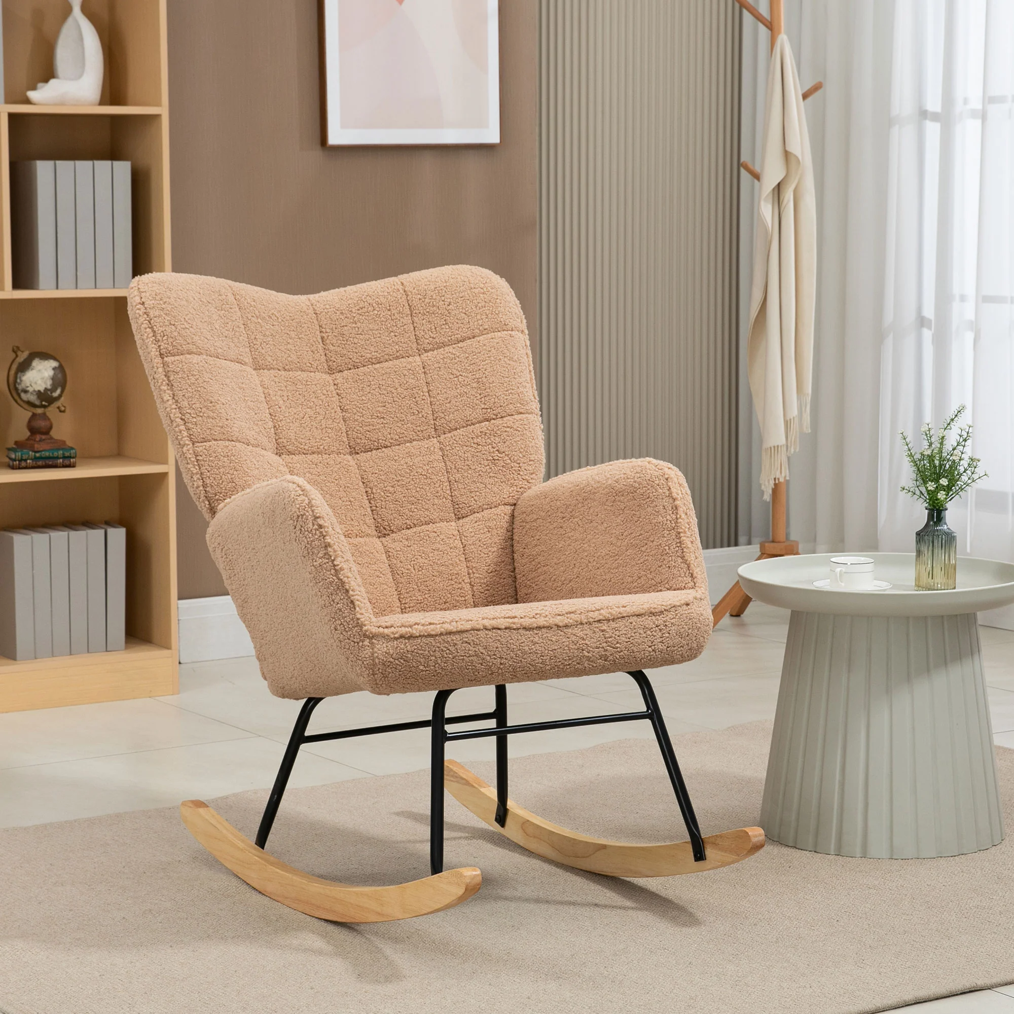 HOMCOM Wingback Rocking Chair for Nursing w/ Steel Frame - Image 2