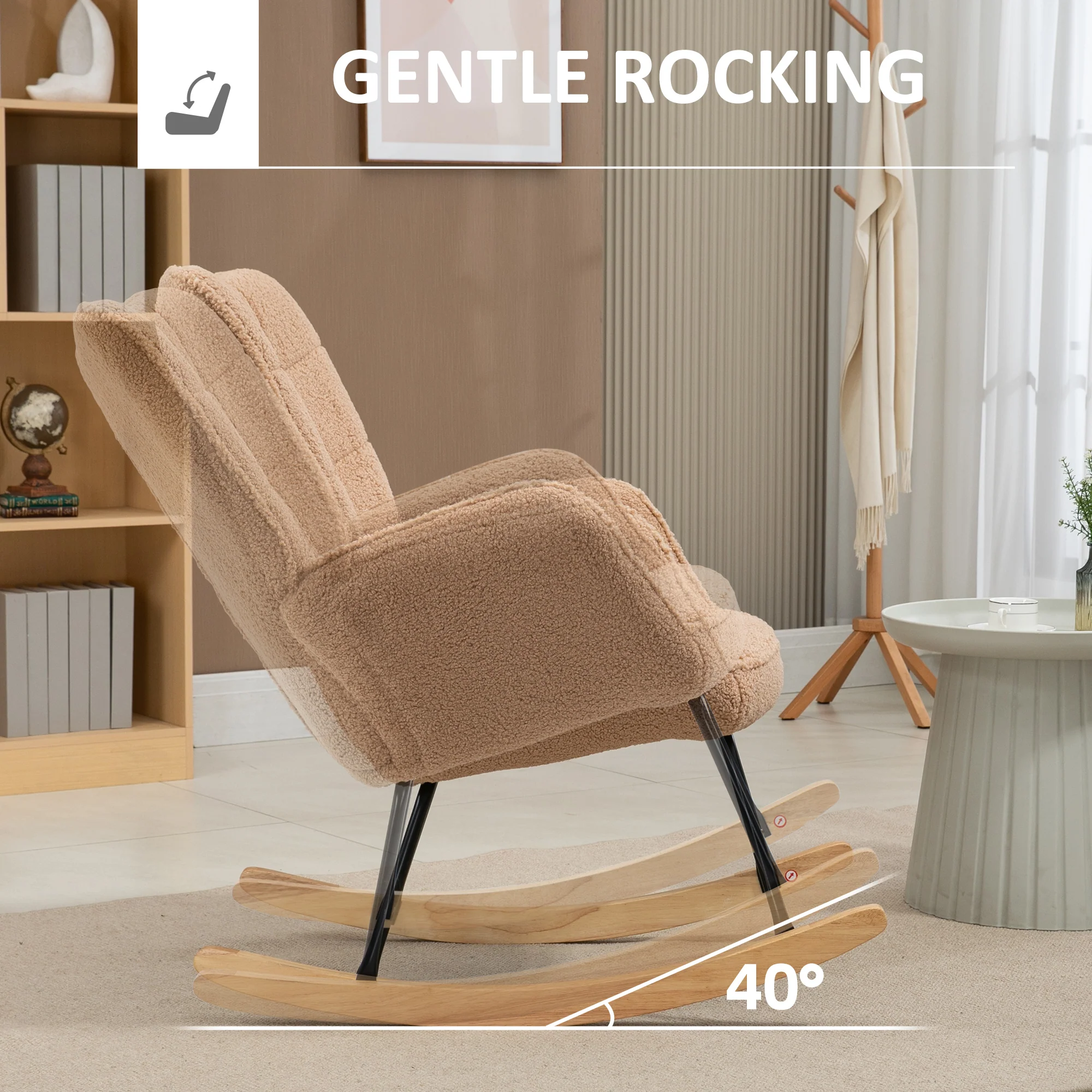 HOMCOM Wingback Rocking Chair for Nursing w/ Steel Frame - Image 3