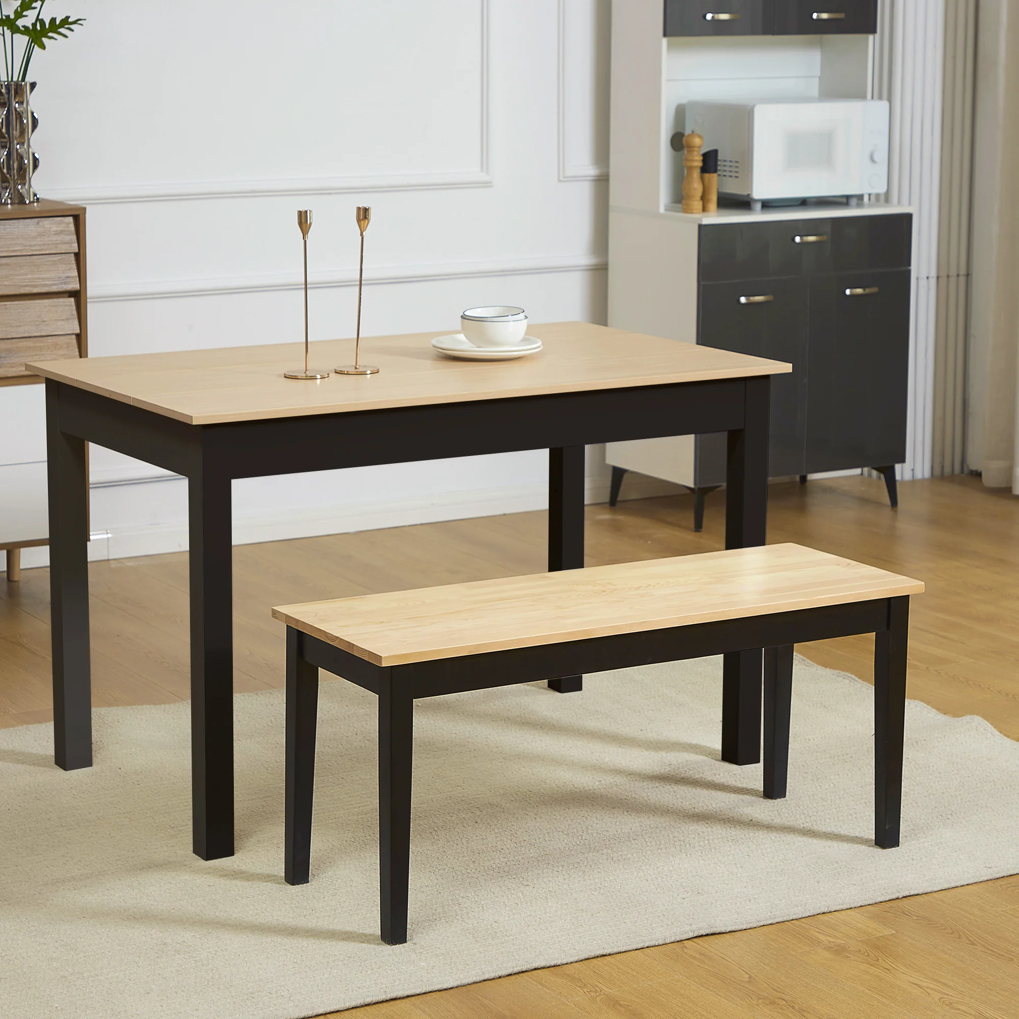 HOMCOM Wood Dining Bench Wooden Bench For 2 People, Black - Image 2