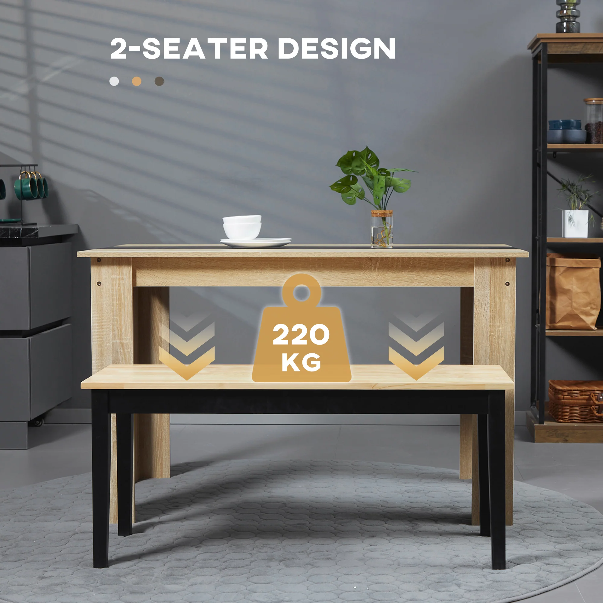 HOMCOM Wood Dining Bench Wooden Bench For 2 People, Black - Image 3