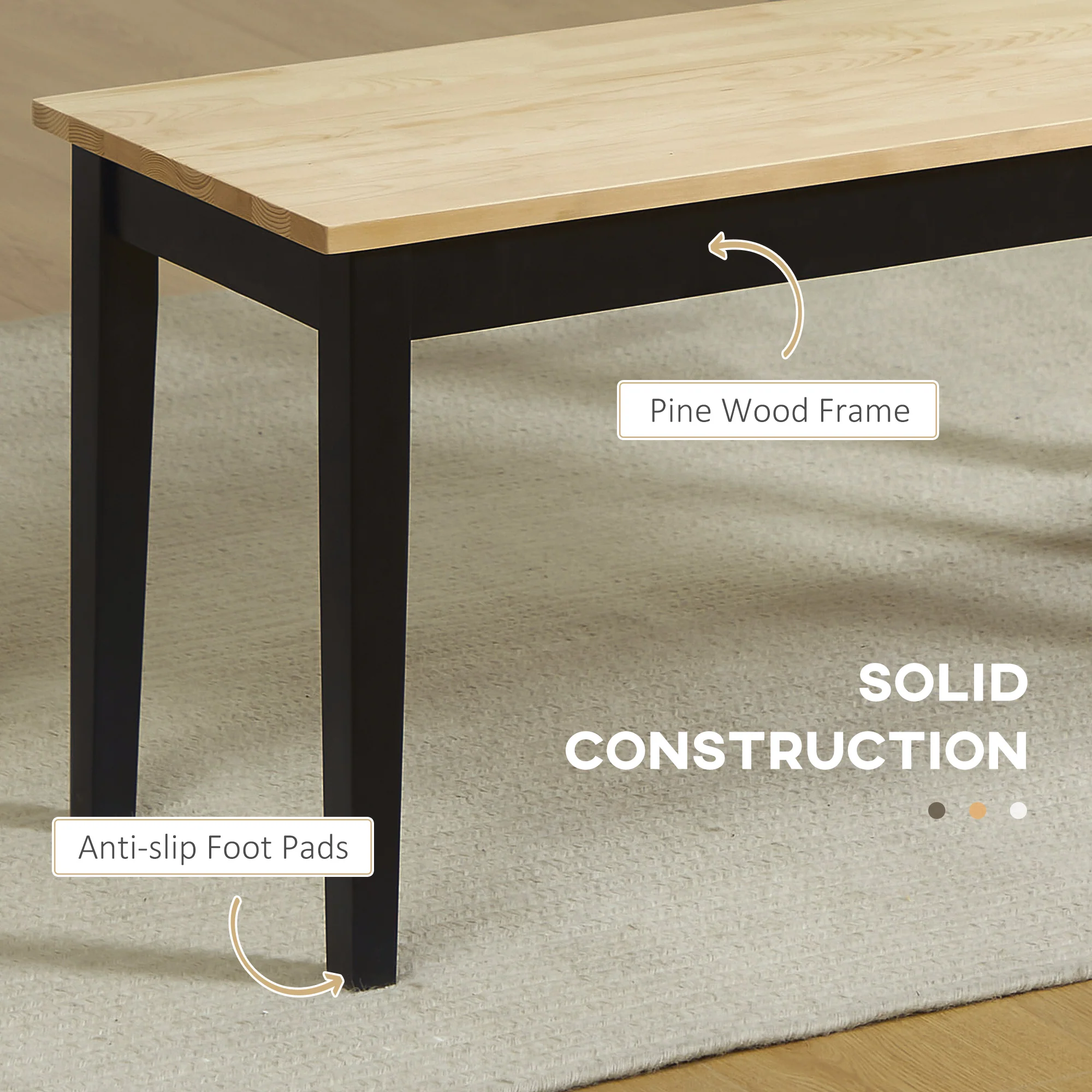 HOMCOM Wood Dining Bench Wooden Bench For 2 People, Black - Image 4