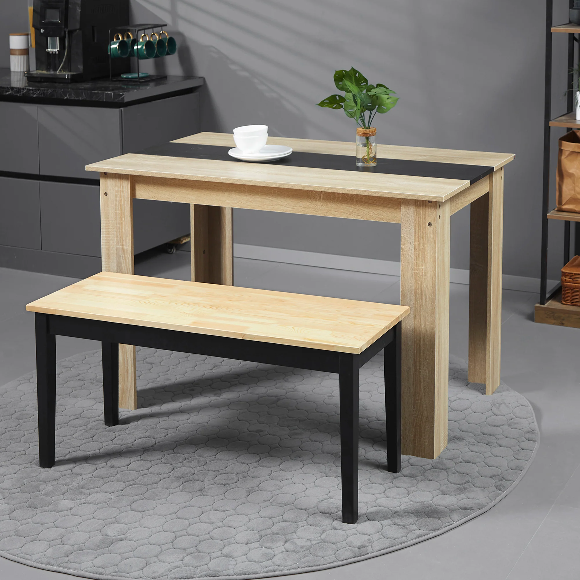 HOMCOM Wood Dining Bench Wooden Bench For 2 People, Black - Image 7