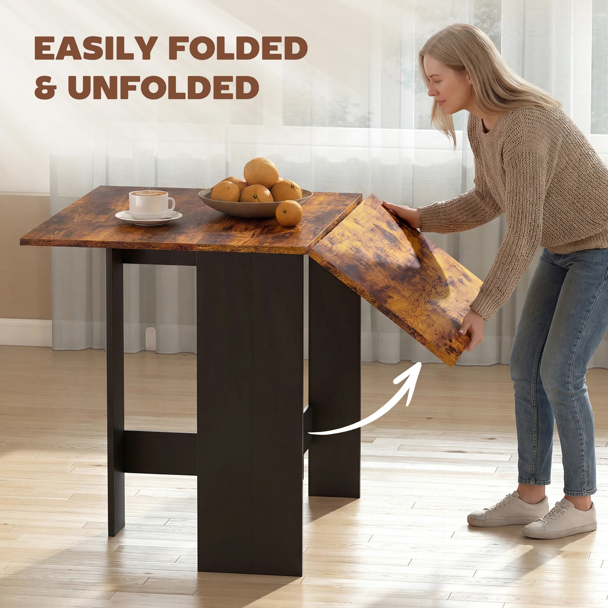 HOMCOM Wooden Folding Table Writing Desk Rustic Brown - Image 3