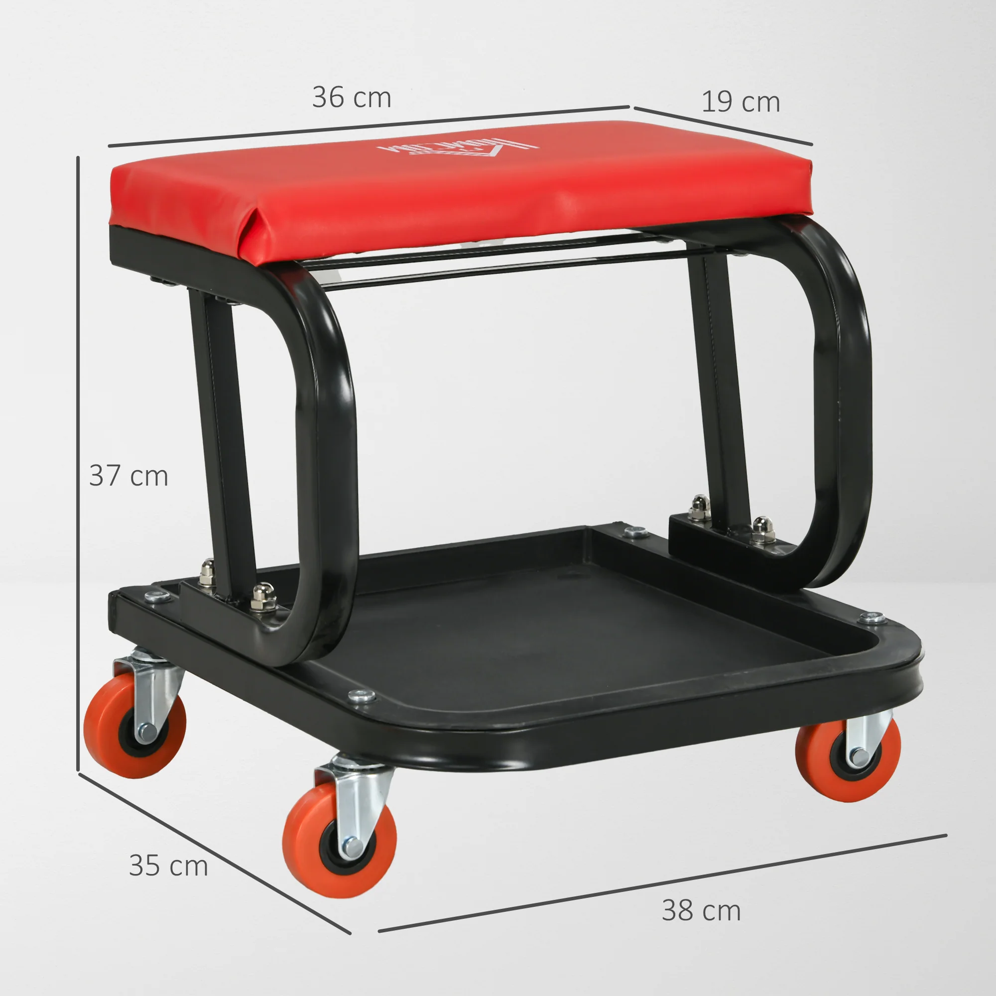 HOMCOM Workshop Stool, Rolling Mechanic Stool with 360 Degree Swivel, Red - Image 5