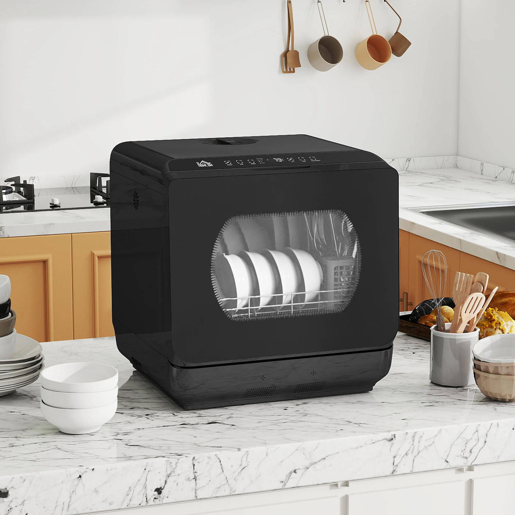 HOMCOM Worktop Dishwasher W/ 4 Place Settings 6 Programs, Black - Image 2
