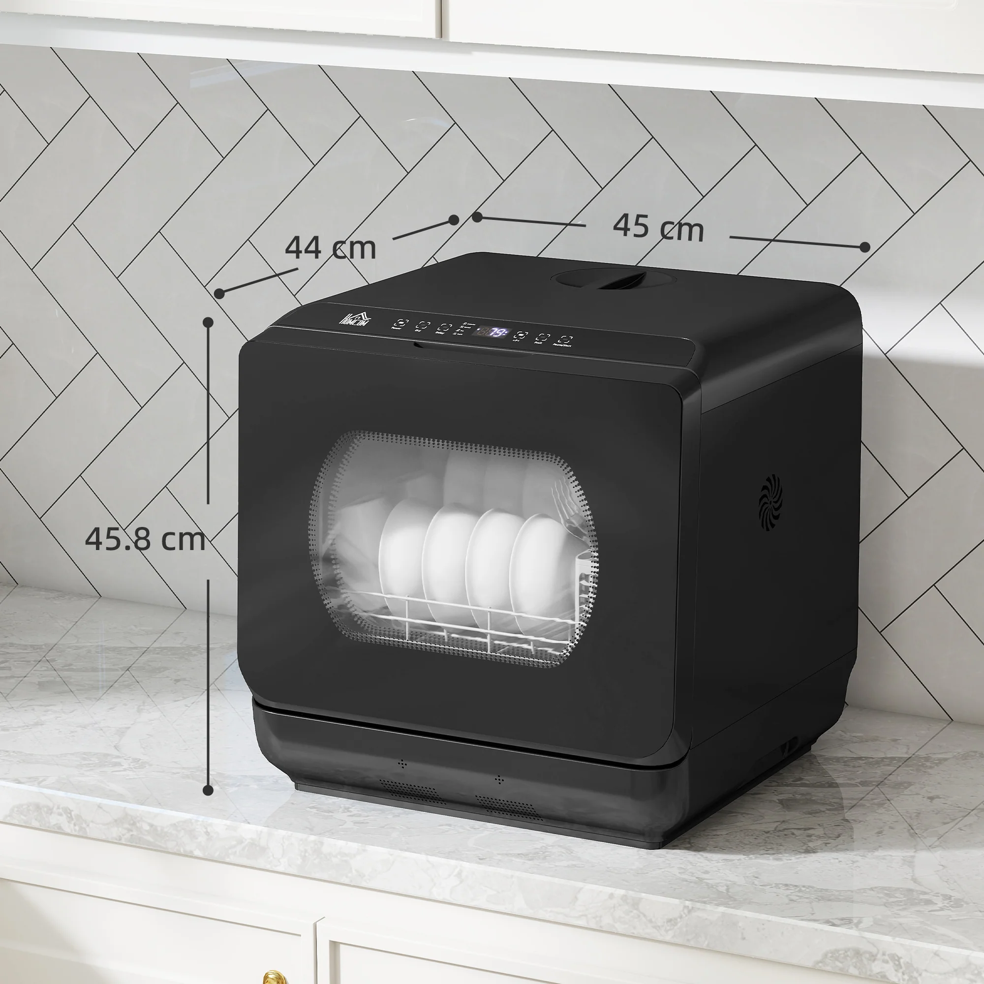 HOMCOM Worktop Dishwasher W/ 4 Place Settings 6 Programs, Black - Image 5