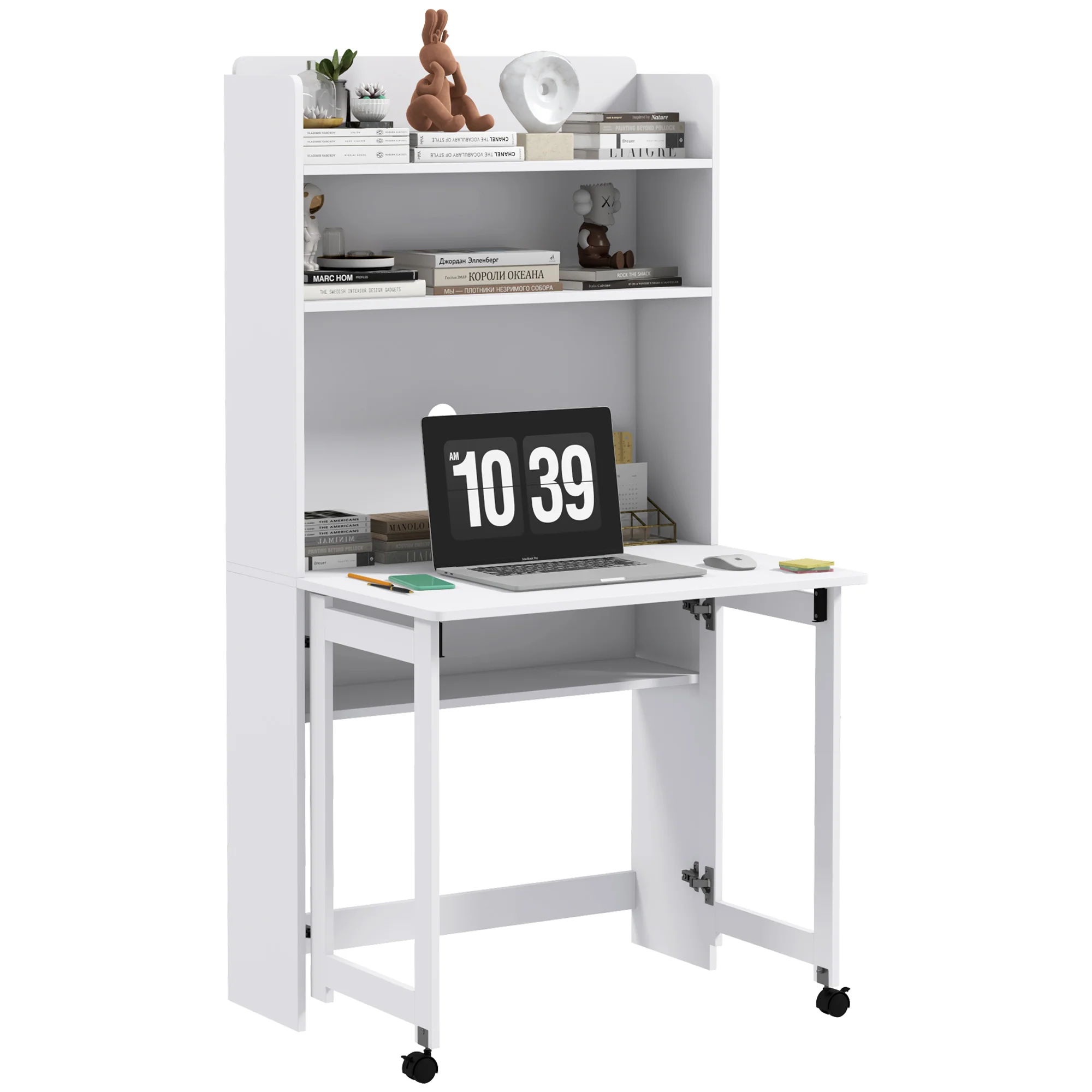 HOMCOM Writing Desk With Foldable Desktop For Bedroom, Home Office, White
