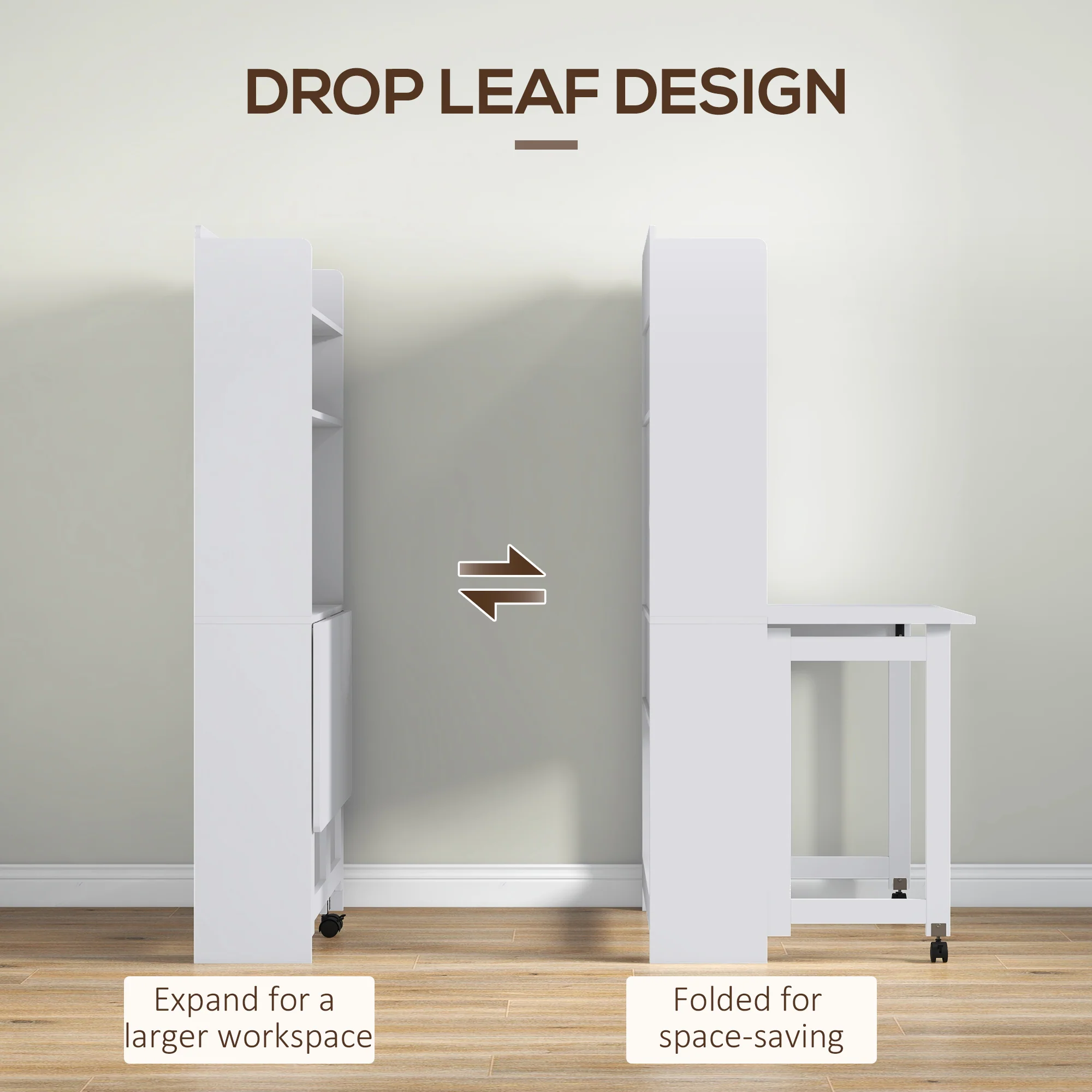 HOMCOM Writing Desk With Foldable Desktop For Bedroom, Home Office, White - Image 3