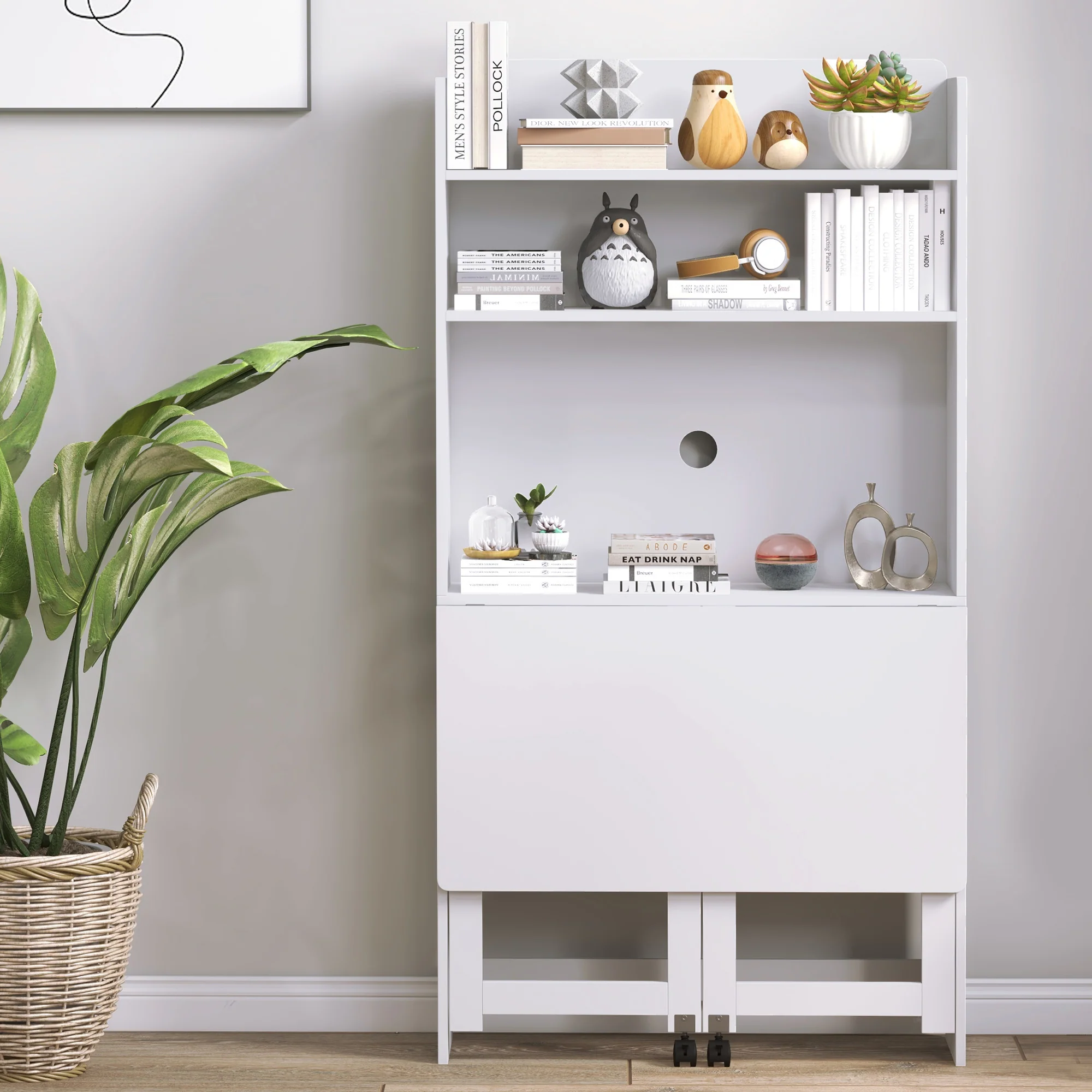 HOMCOM Writing Desk With Foldable Desktop For Bedroom, Home Office, White - Image 9