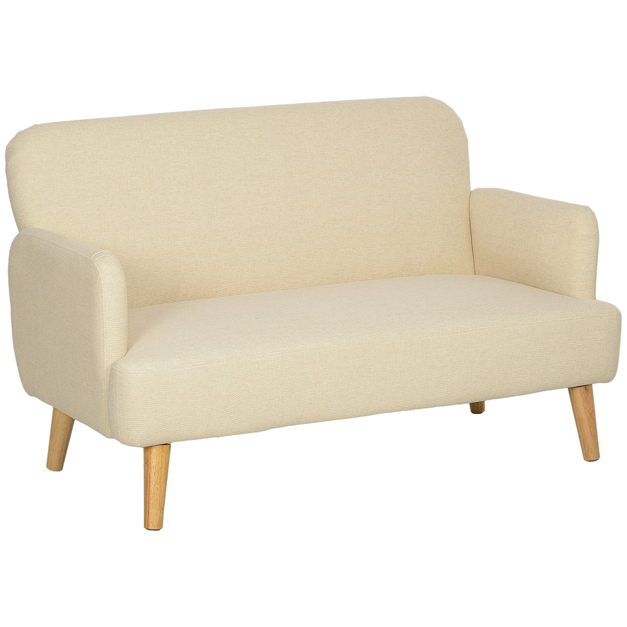 HOMCOM 2 Seater Sofa With 21cm Thick Padding And Wood Legs - Cream/Grey/Yellow - Image 10