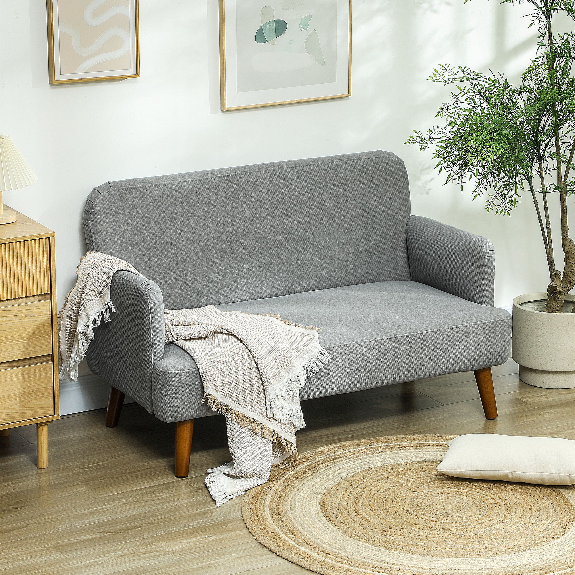 HOMCOM 2 Seater Sofa With 21cm Thick Padding And Wood Legs - Cream/Grey/Yellow - Image 19