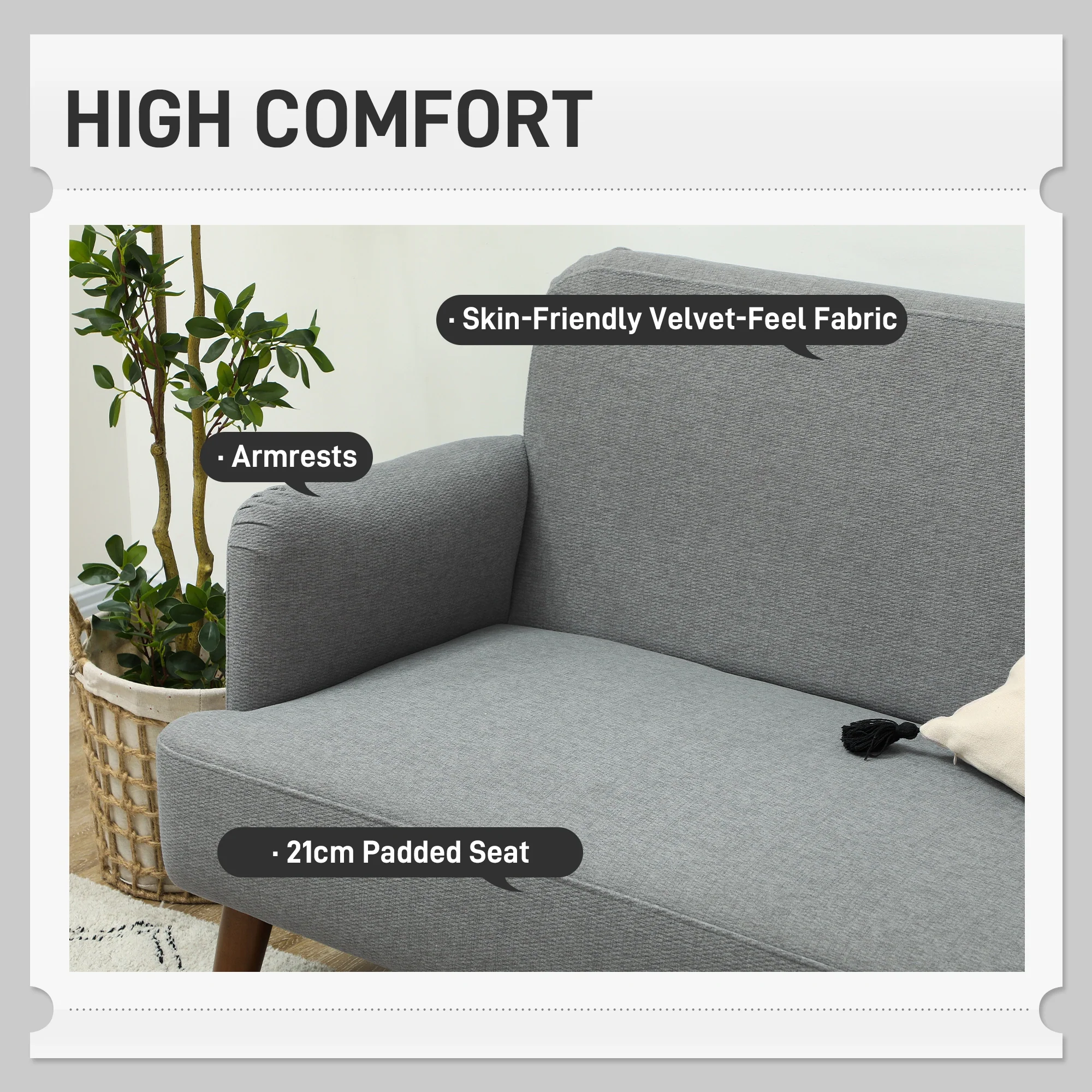 HOMCOM 2 Seater Sofa With 21cm Thick Padding And Wood Legs - Cream/Grey/Yellow - Image 20