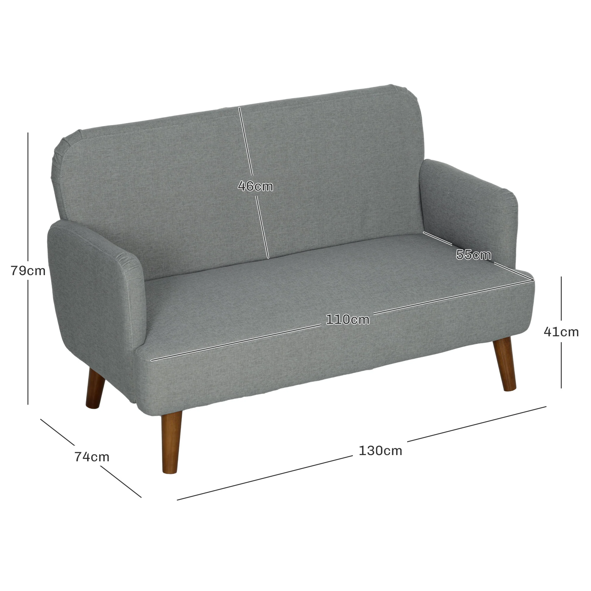 HOMCOM 2 Seater Sofa With 21cm Thick Padding And Wood Legs - Cream/Grey/Yellow - Image 21