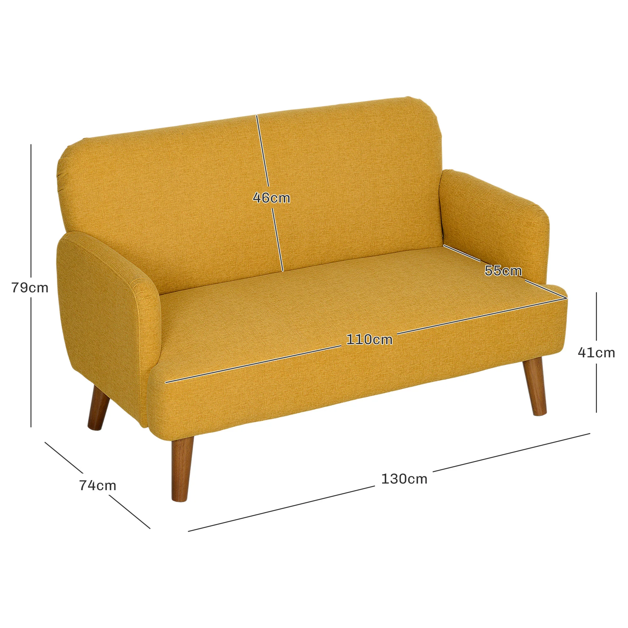 HOMCOM 2 Seater Sofa With 21cm Thick Padding And Wood Legs - Cream/Grey/Yellow - Image 5