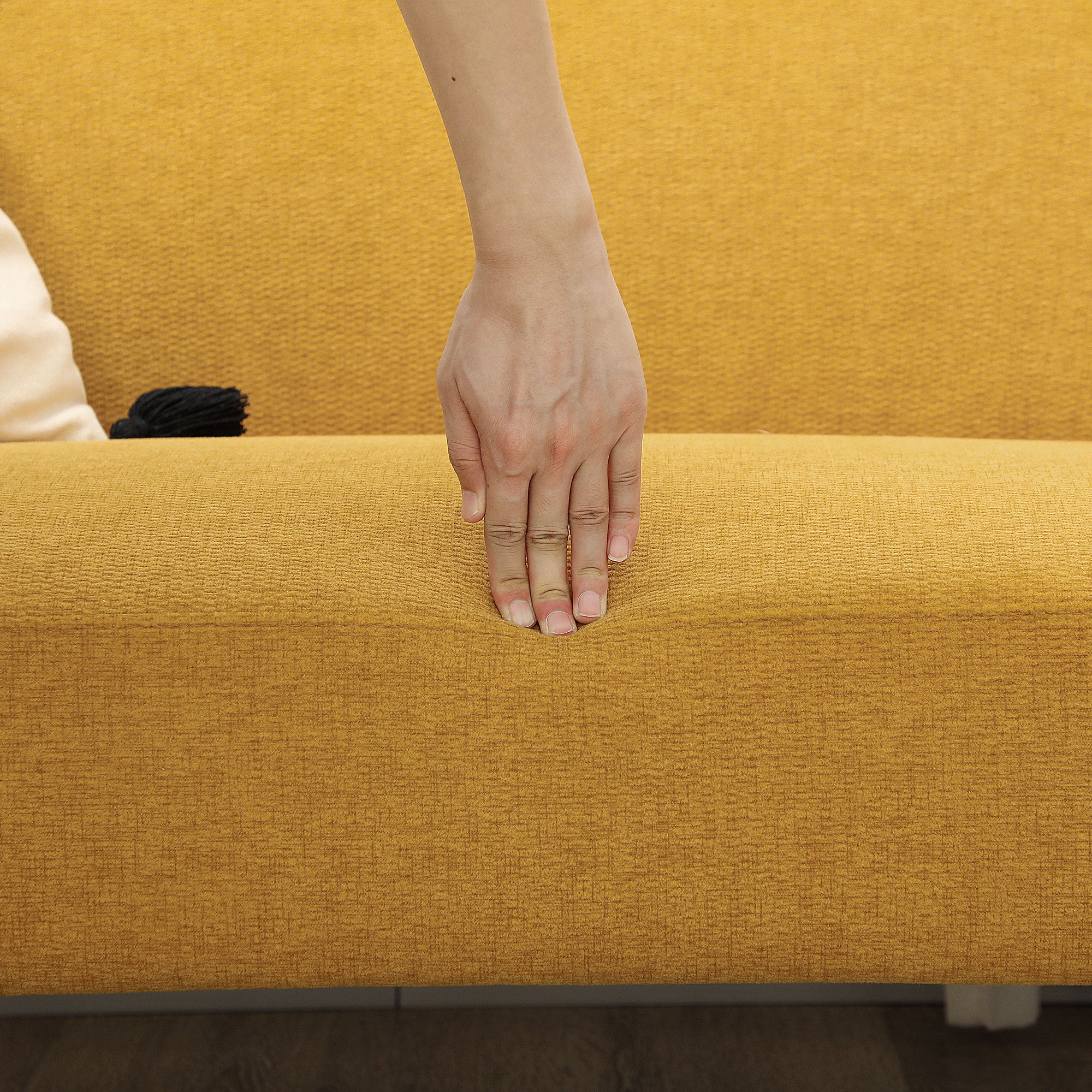 HOMCOM 2 Seater Sofa With 21cm Thick Padding And Wood Legs - Cream/Grey/Yellow - Image 9