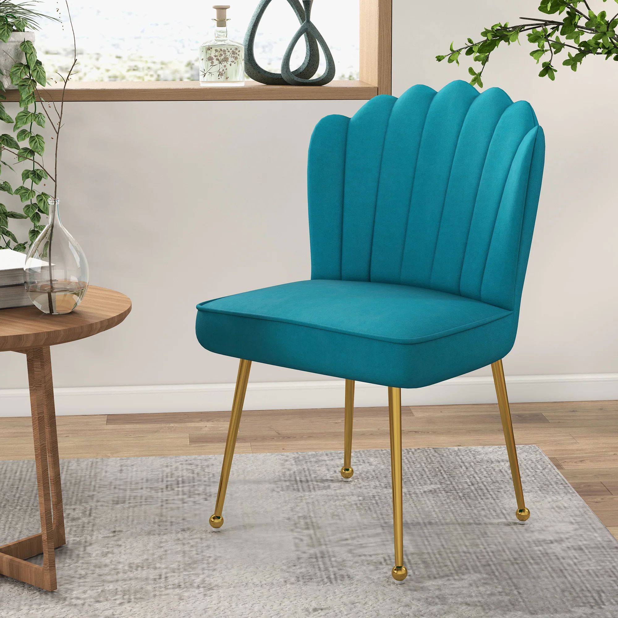 HOMCOM Velvet-Feel Shell Accent Chair Home Bedroom Lounge Metal Legs - Image 11