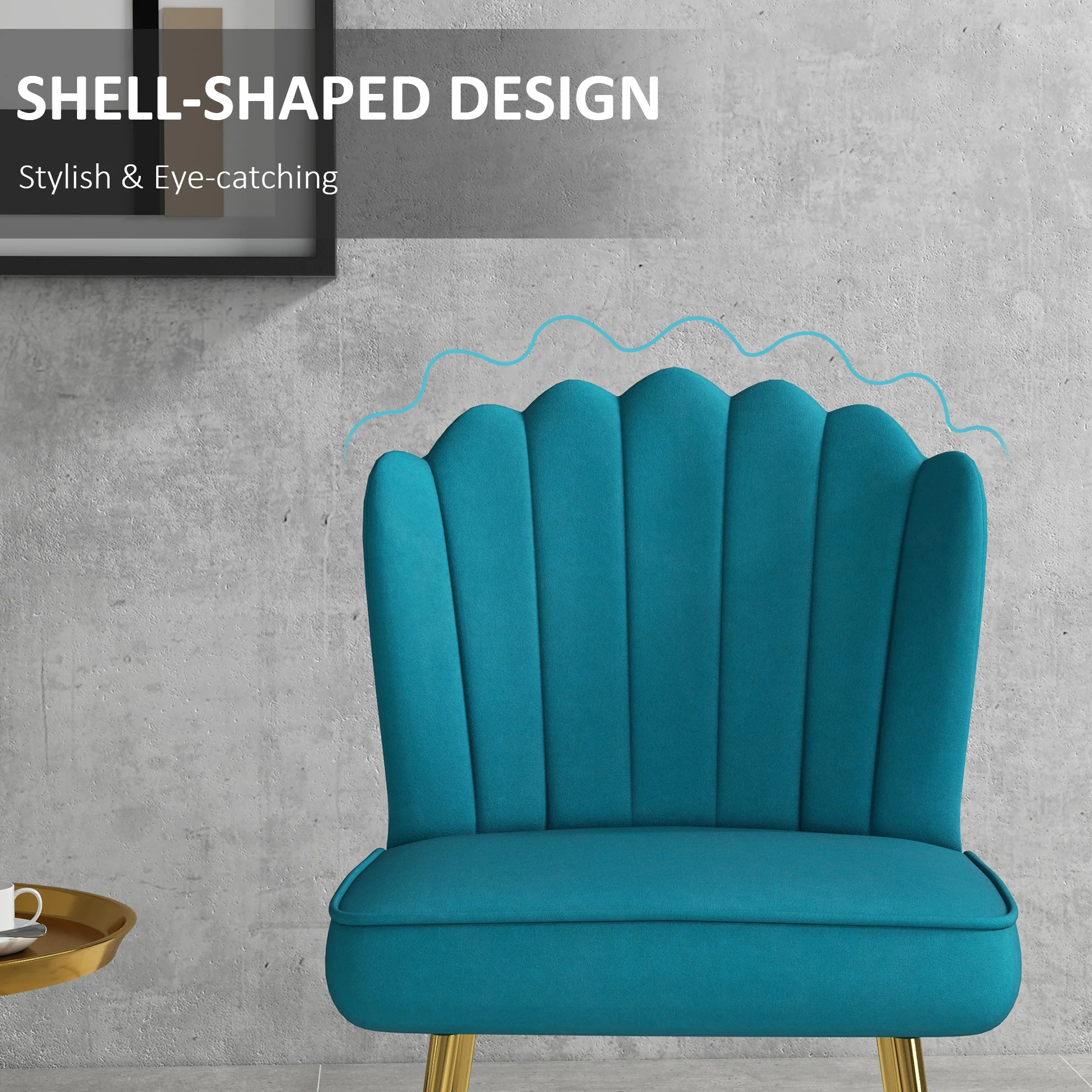 HOMCOM Velvet-Feel Shell Accent Chair Home Bedroom Lounge Metal Legs - Image 13