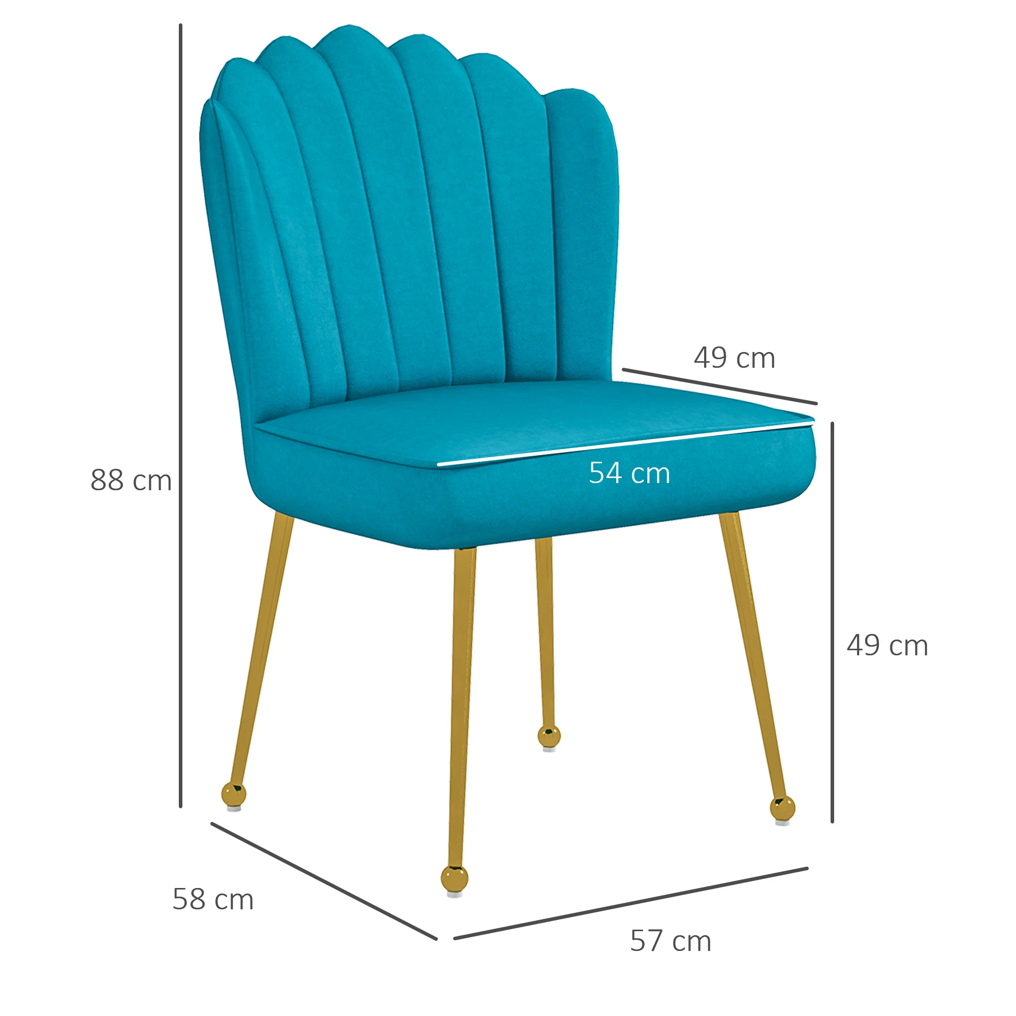 HOMCOM Velvet-Feel Shell Accent Chair Home Bedroom Lounge Metal Legs - Image 14