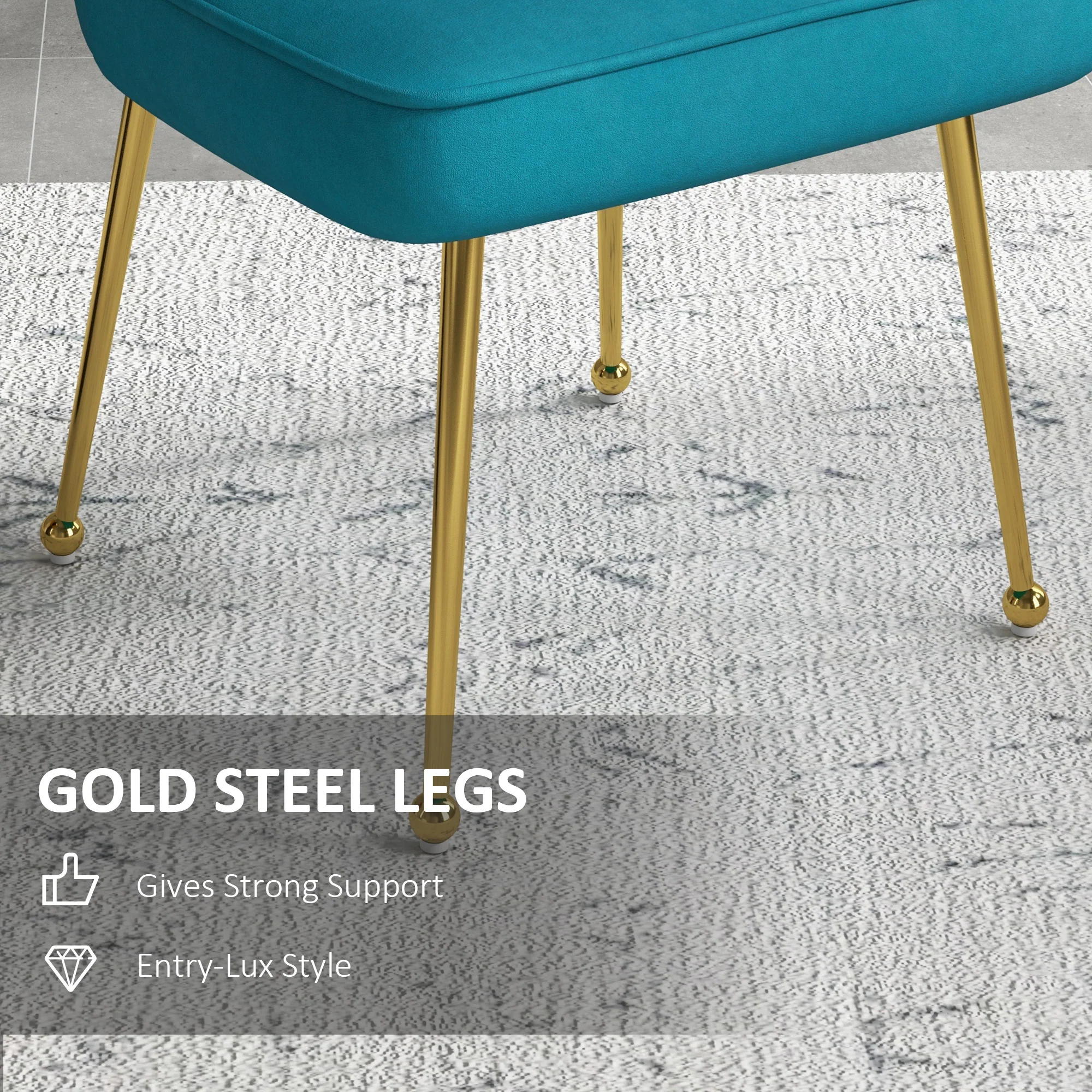 HOMCOM Velvet-Feel Shell Accent Chair Home Bedroom Lounge Metal Legs - Image 15