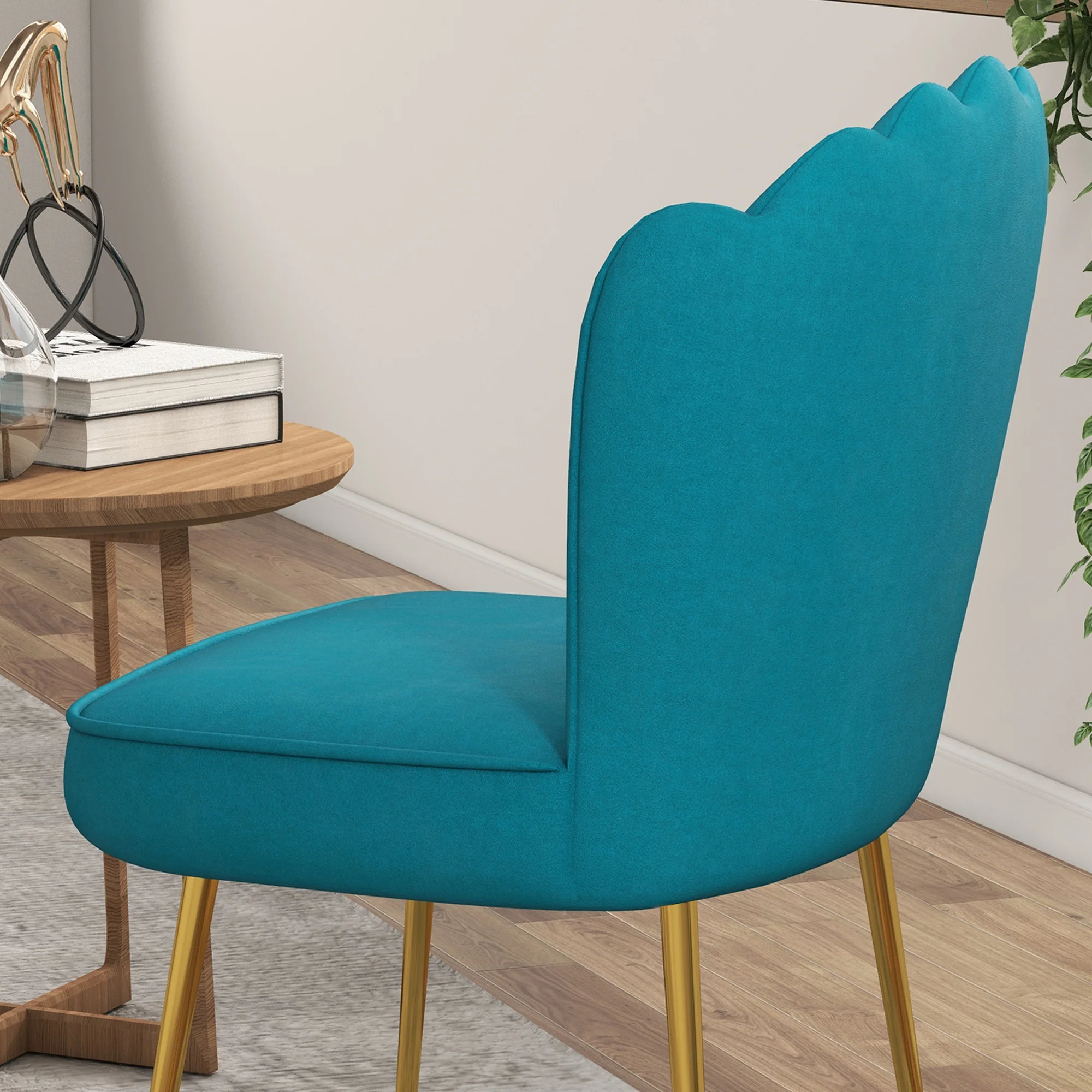 HOMCOM Velvet-Feel Shell Accent Chair Home Bedroom Lounge Metal Legs - Image 17