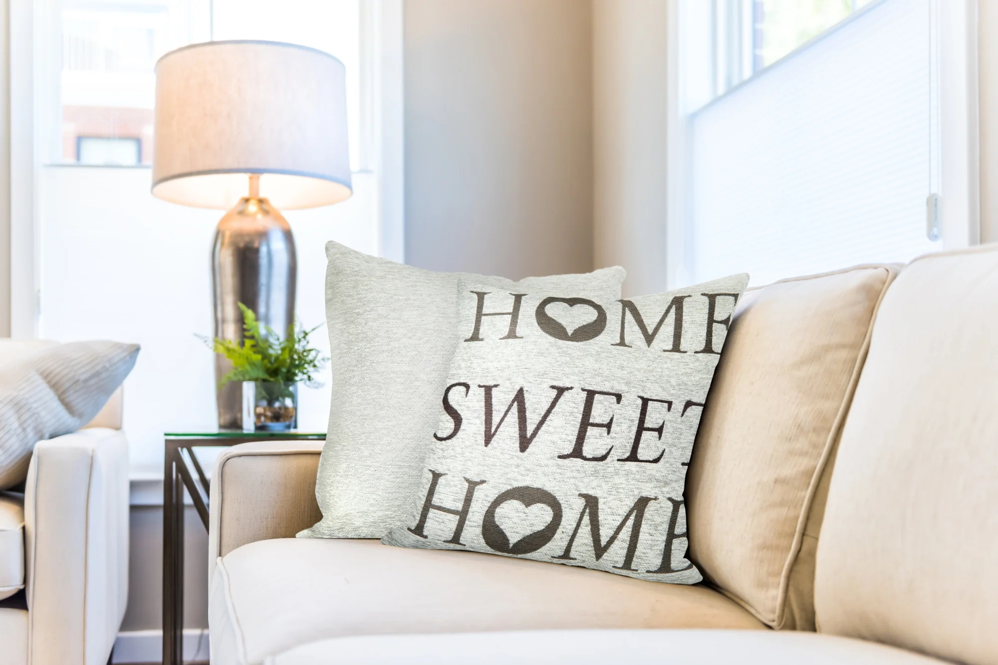 Home Sweet Home Jacquard Cushion Cover in Beige