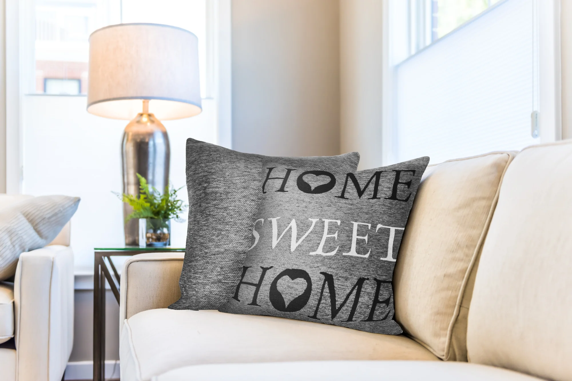 Home Sweet Home Jacquard Cushion Cover in Silver