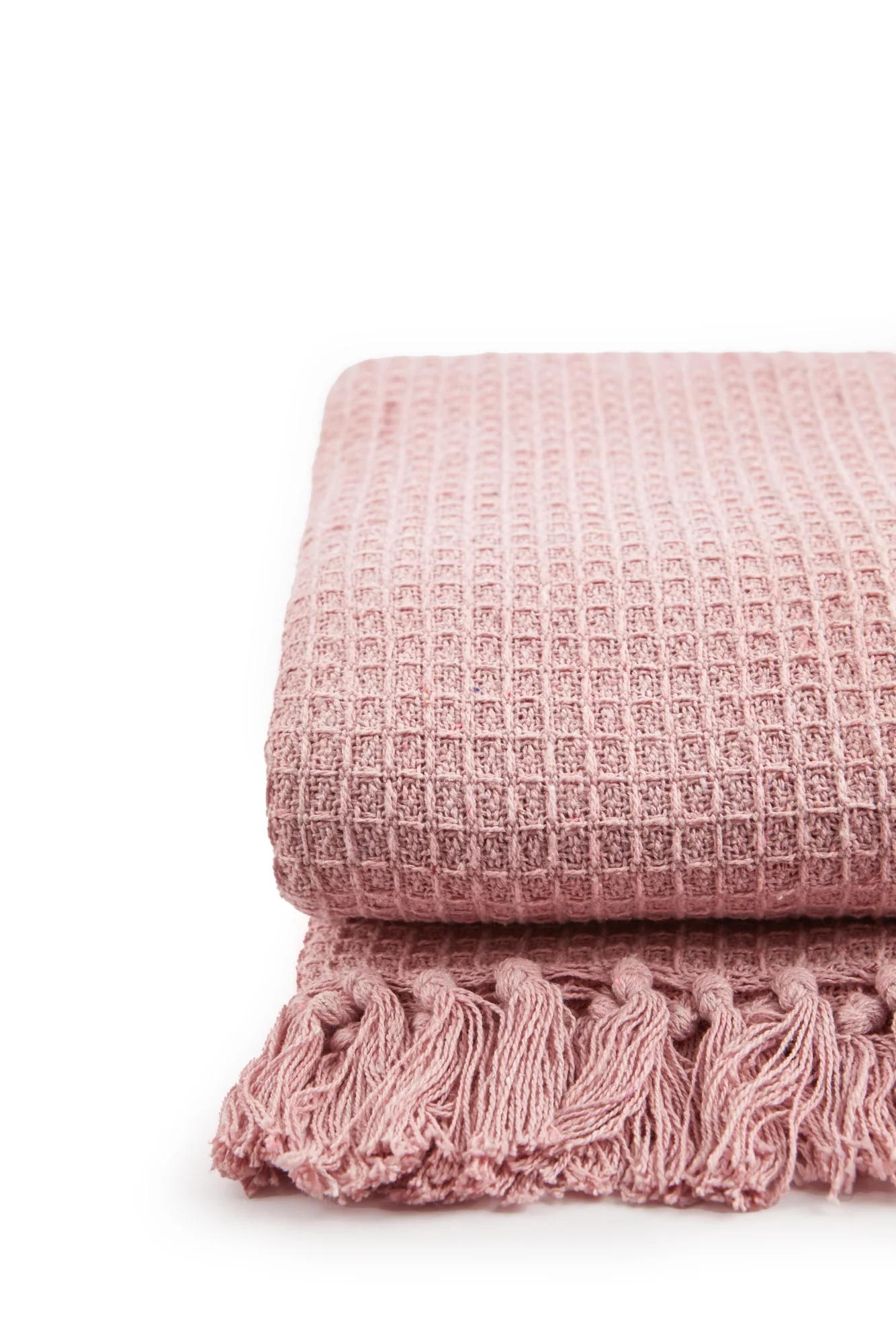 Honeycomb - Recycled Cotton Throw In Blush Pink (90x100") - Image 2
