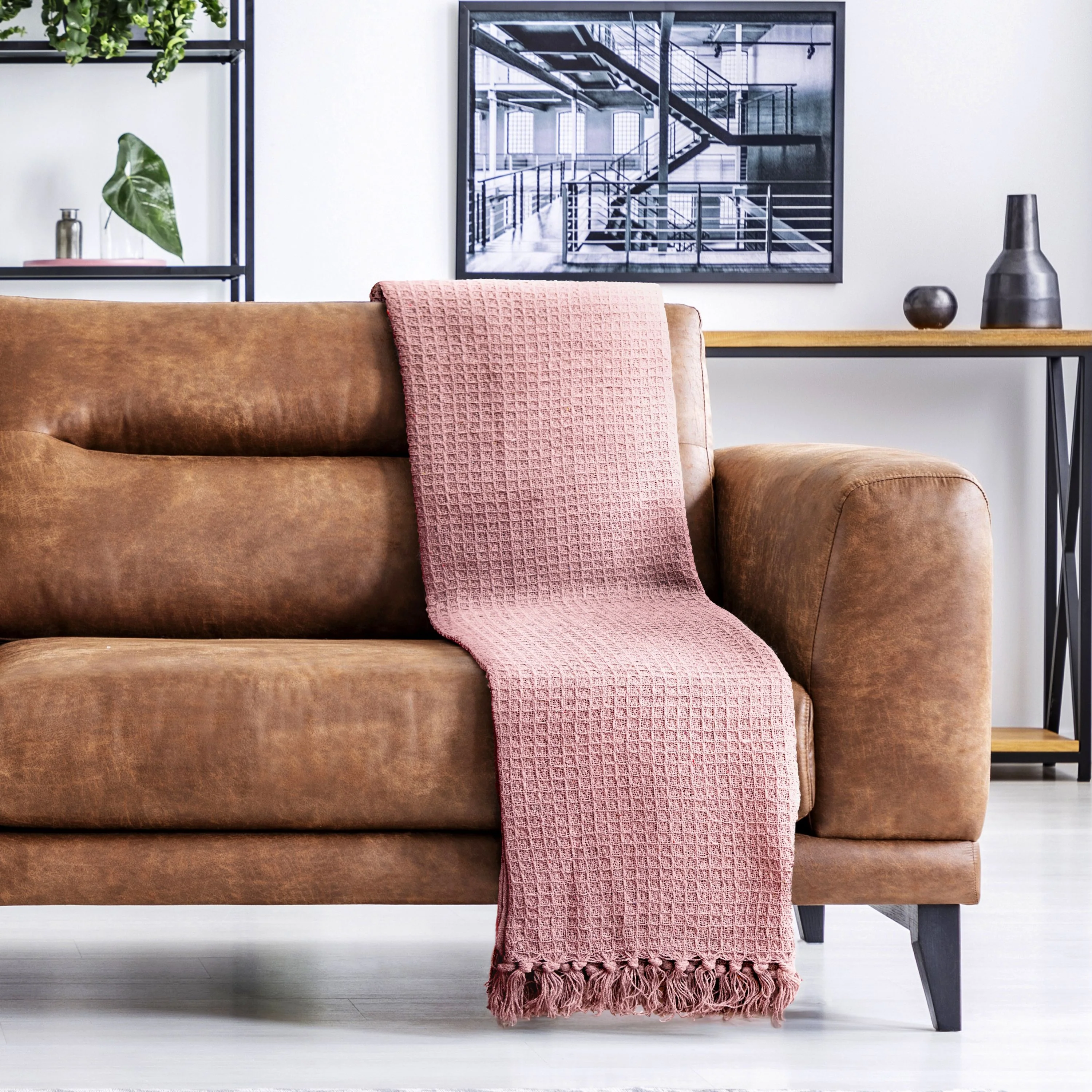 Honeycomb - Recycled Cotton Throw In Blush Pink (90x100") - Image 5