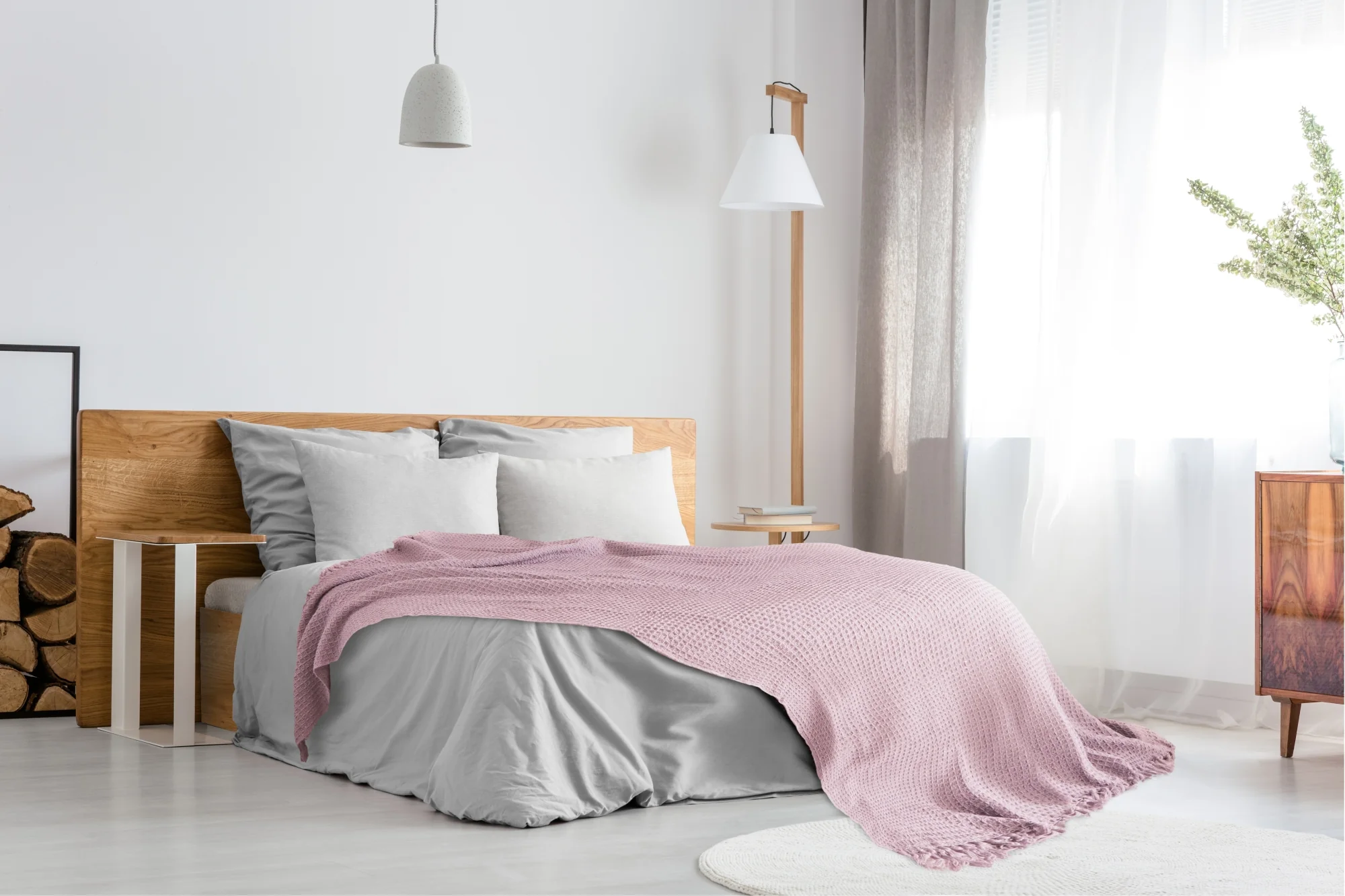 Honeycomb - Recycled Cotton Throw In Blush Pink (90x100") - Image 7