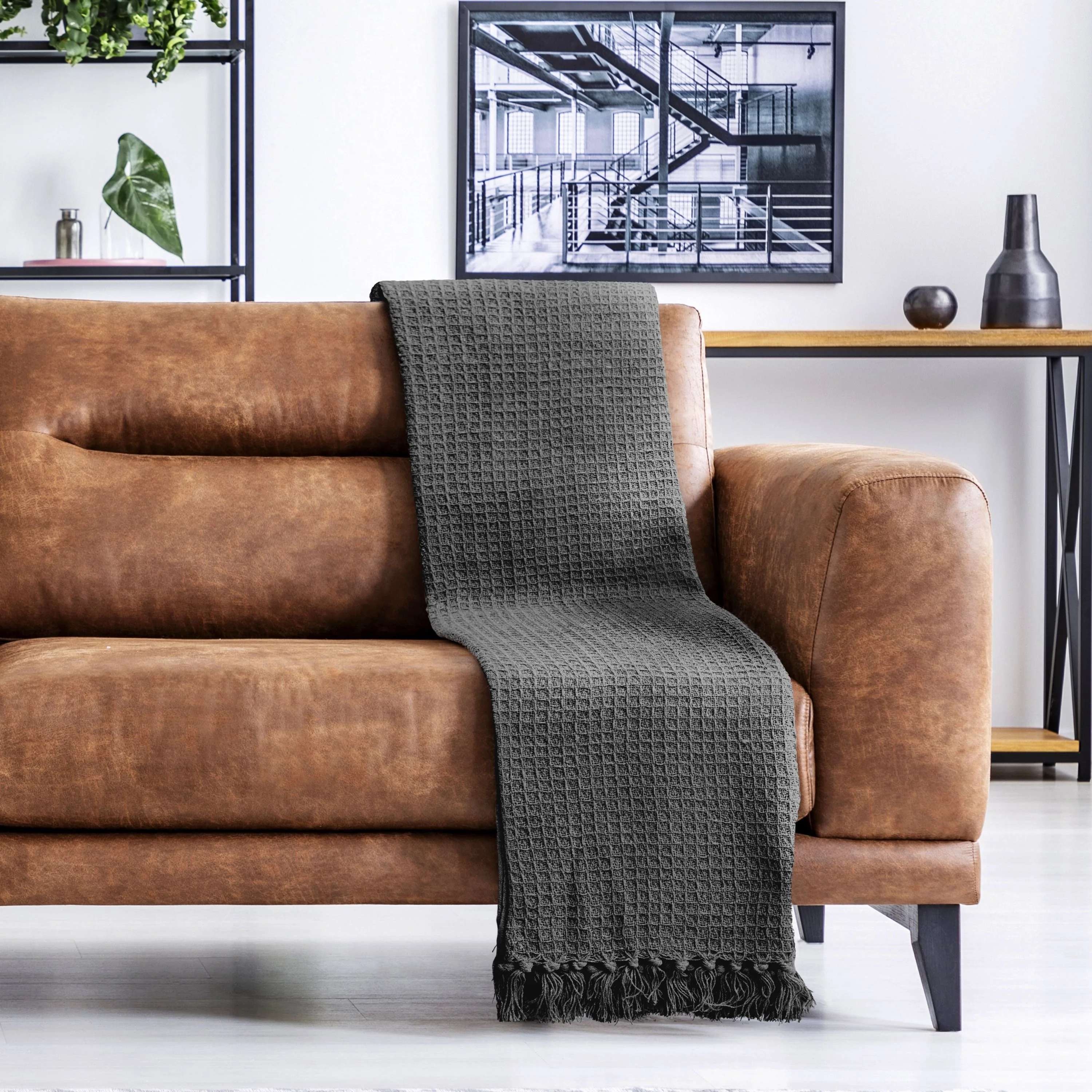 Honeycomb - Recycled Cotton Throw In Charcoal (70x100") - Image 5