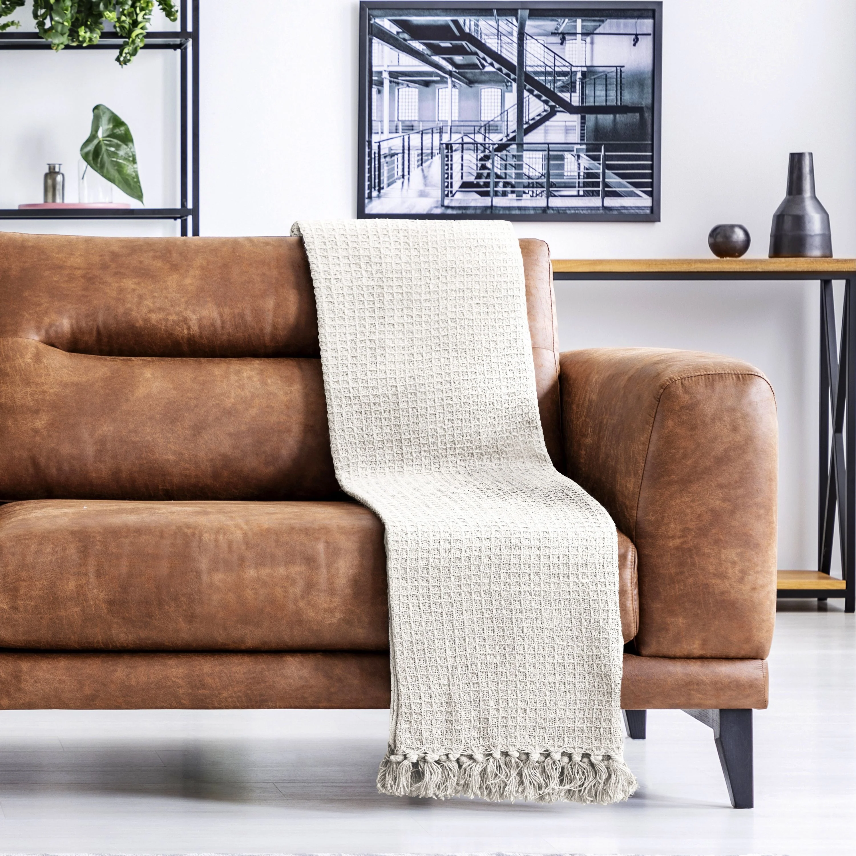 Honeycomb - Recycled Cotton Throw In Ivory (70x100") - Image 5