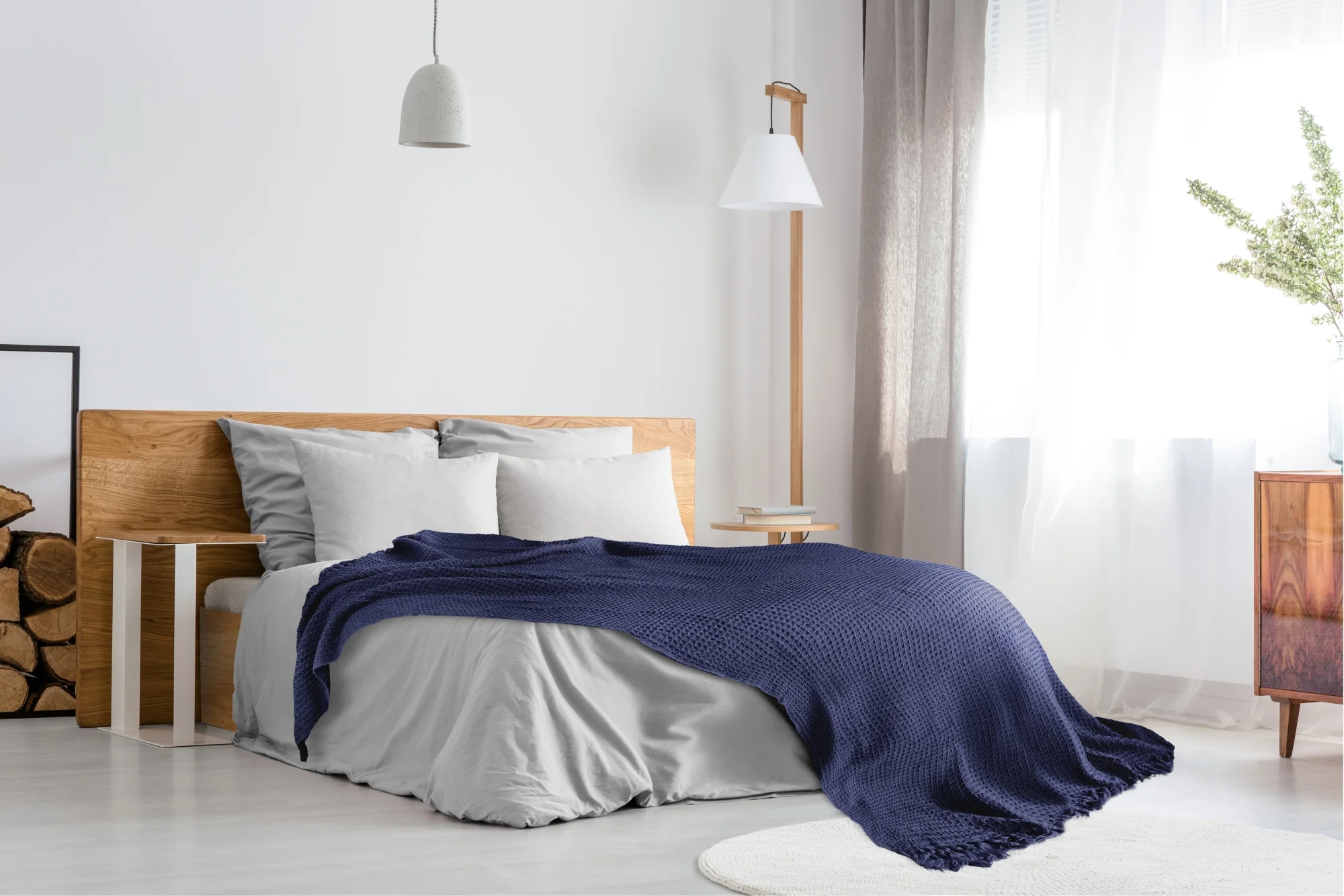 Honeycomb - Recycled Cotton Throw In Navy (90x100") - Image 6