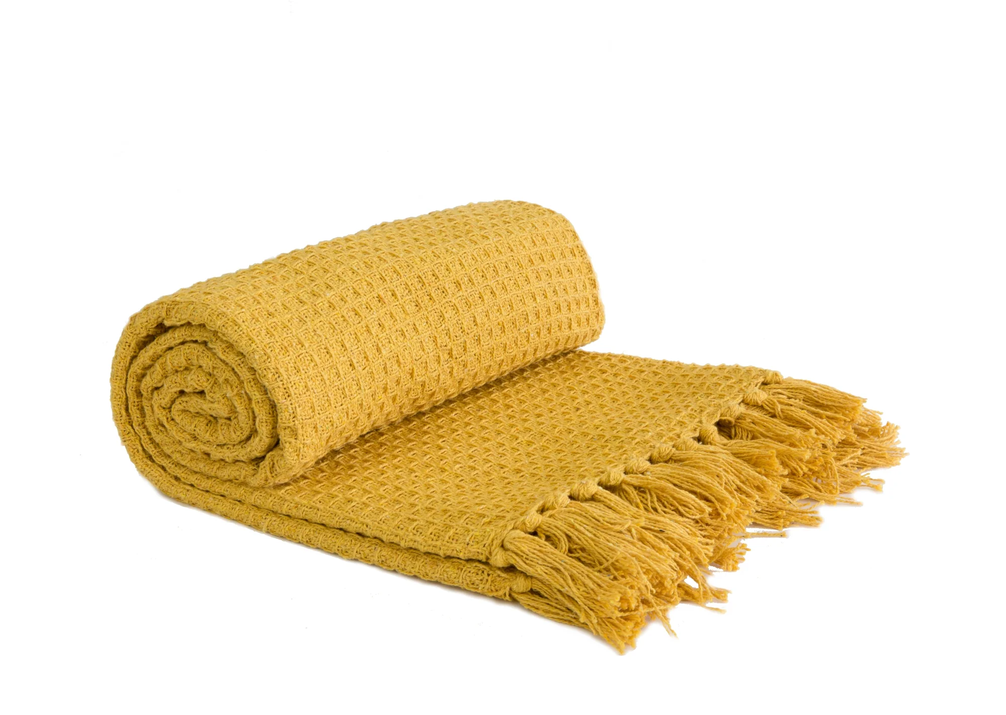 Honeycomb - Recycled Cotton Throw In Ochre (70x100")