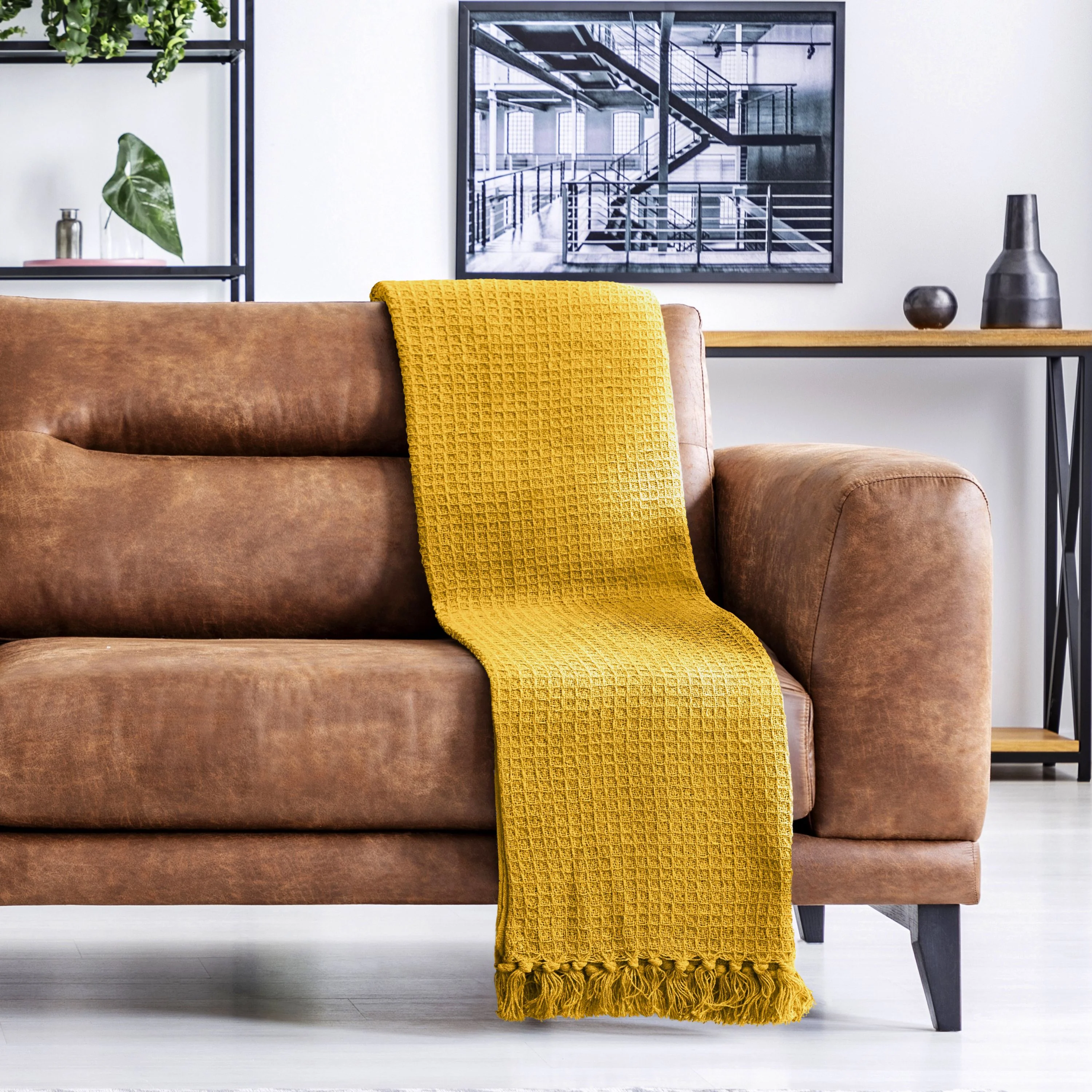 Honeycomb - Recycled Cotton Throw In Ochre (70x100") - Image 5