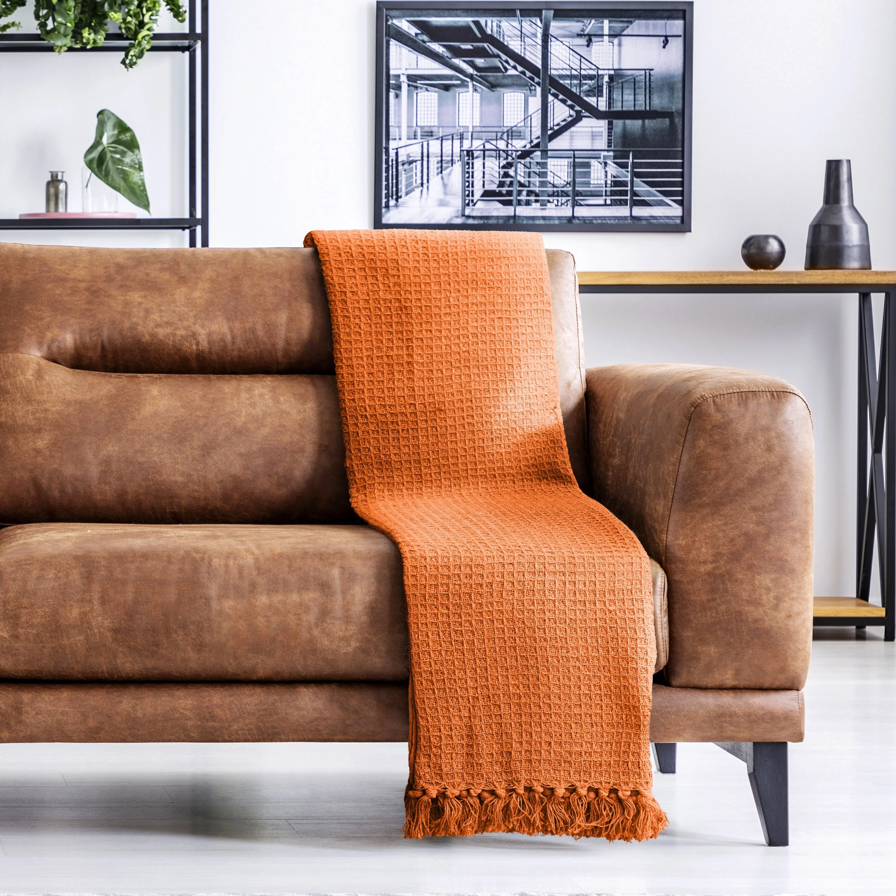 Honeycomb - Recycled Cotton Throw In Orange (50x60") - Image 5