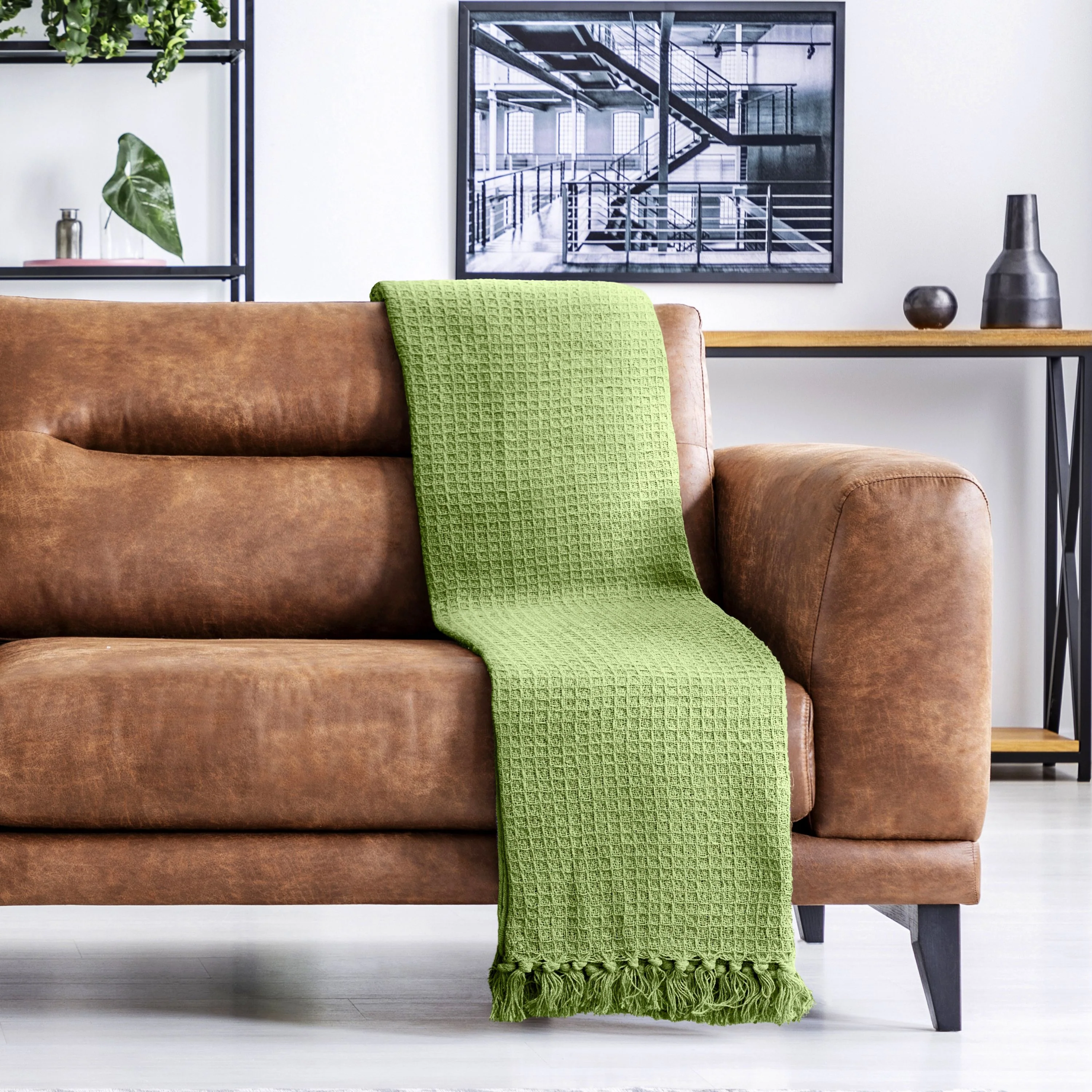 Honeycomb - Recycled Cotton Throw In Pistachio (90x100") - Image 5