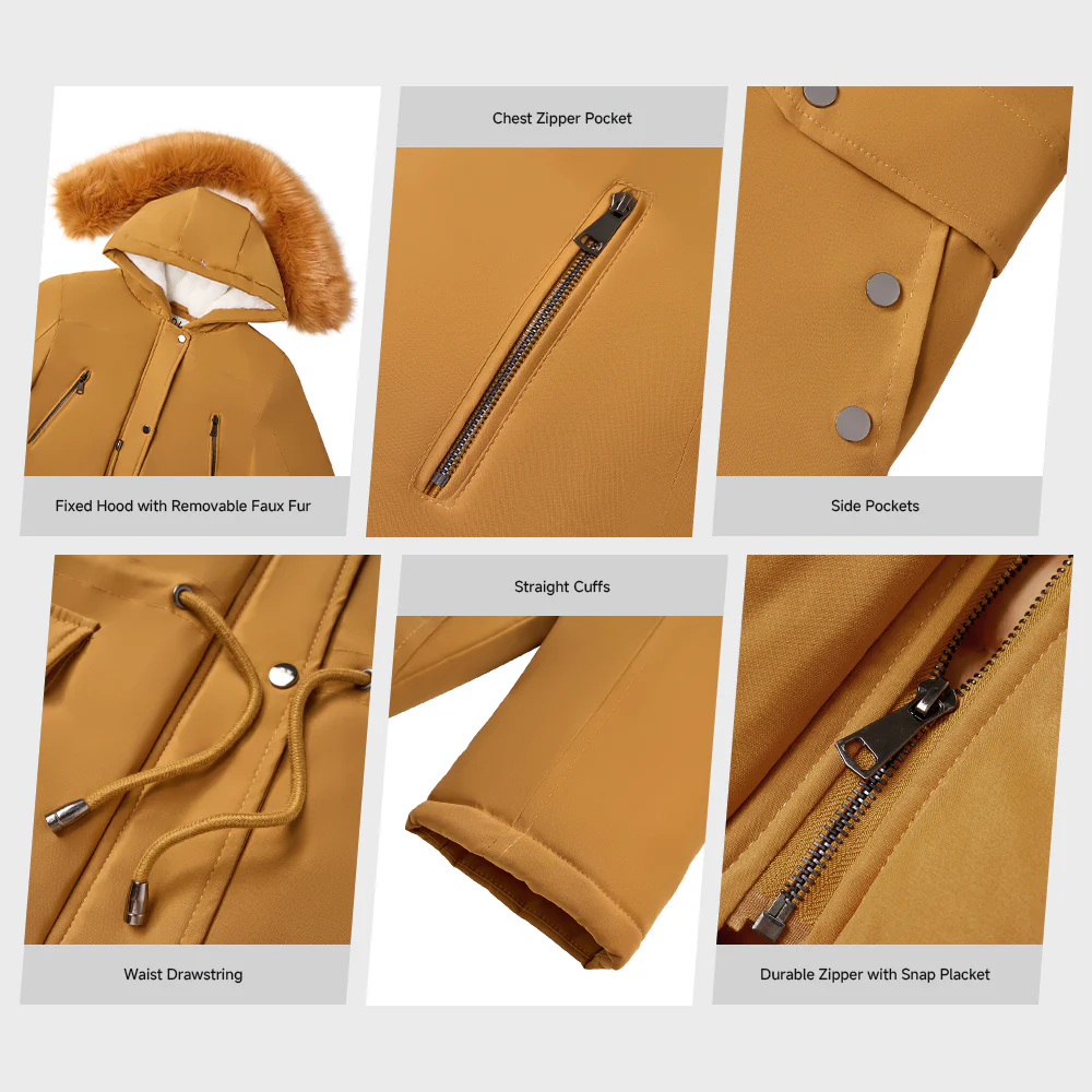 Hooded Mid-length Coat With Detachable Faux Fur Trim - Image 7