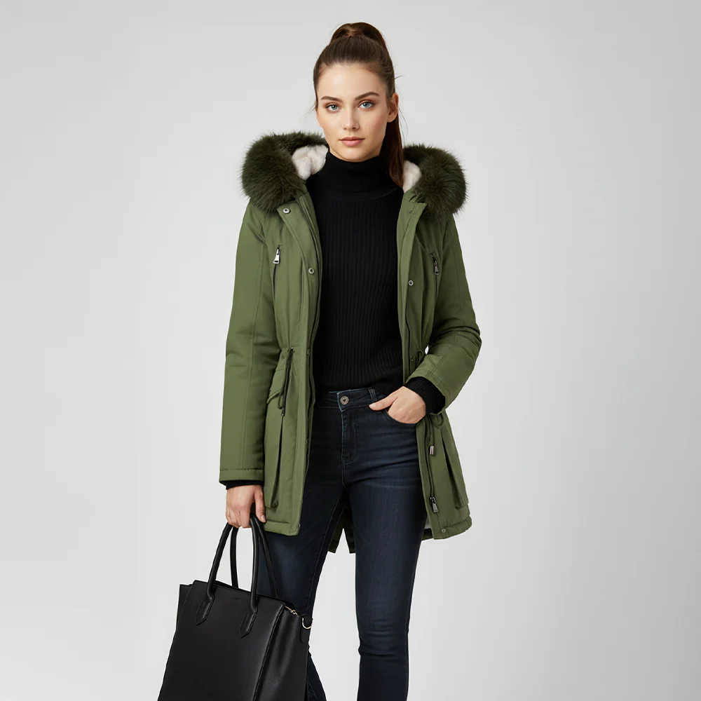 Hooded Mid-length Coat With Detachable Faux Fur Trim - Image 2