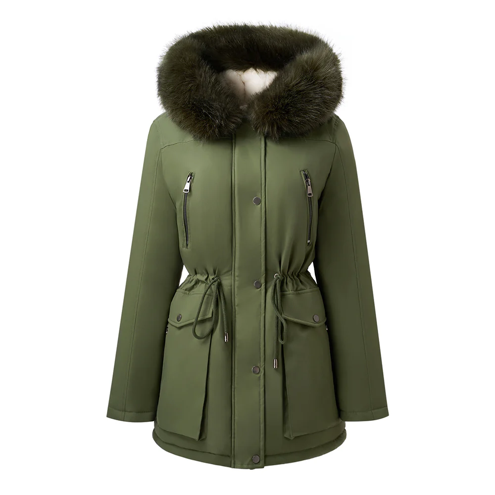 Hooded Mid-length Coat With Detachable Faux Fur Trim - Image 3