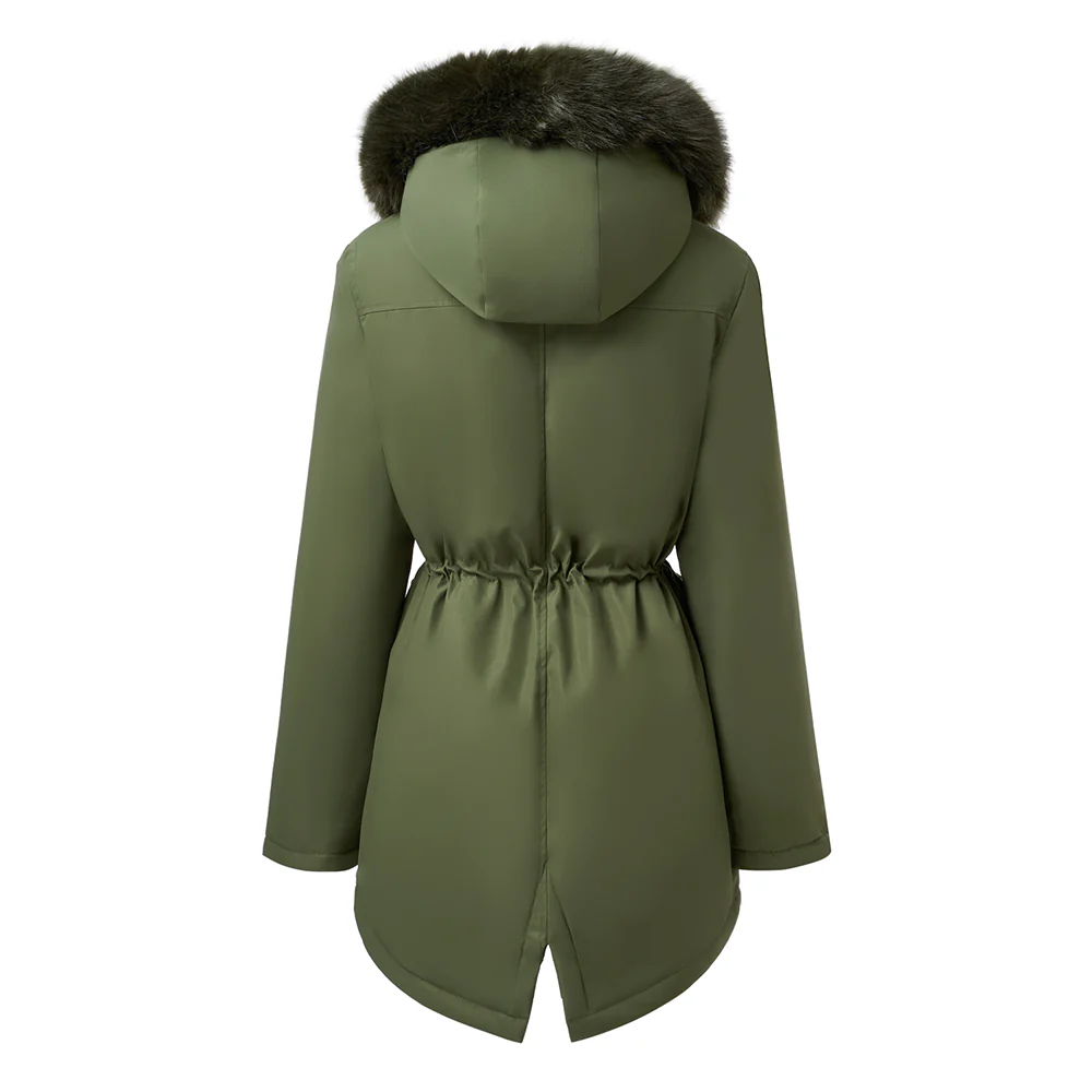 Hooded Mid-length Coat With Detachable Faux Fur Trim - Image 4