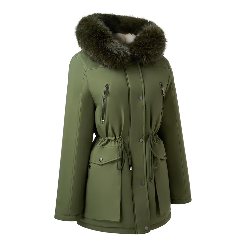 Hooded Mid-length Coat With Detachable Faux Fur Trim - Image 6
