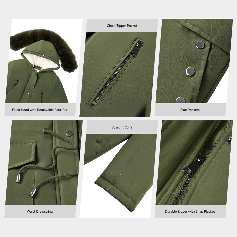 Hooded Mid-length Coat With Detachable Faux Fur Trim - Image 7