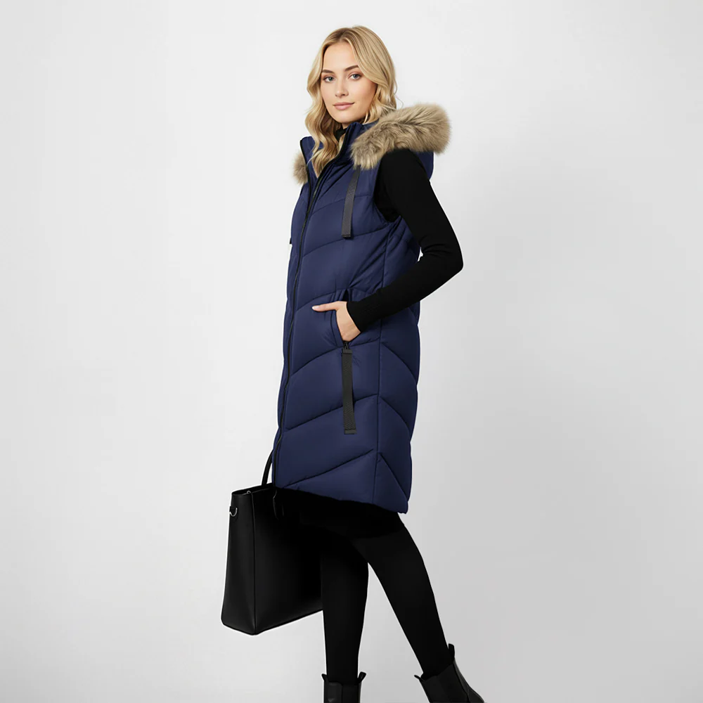Hooded Mid-length Quilted Padded Gilet Sleeveless Coat - Image 2