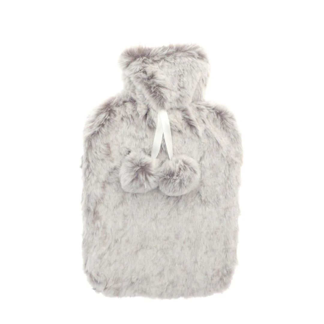 Hot Water Bottle with Luxury Faux Fur Cover Grey