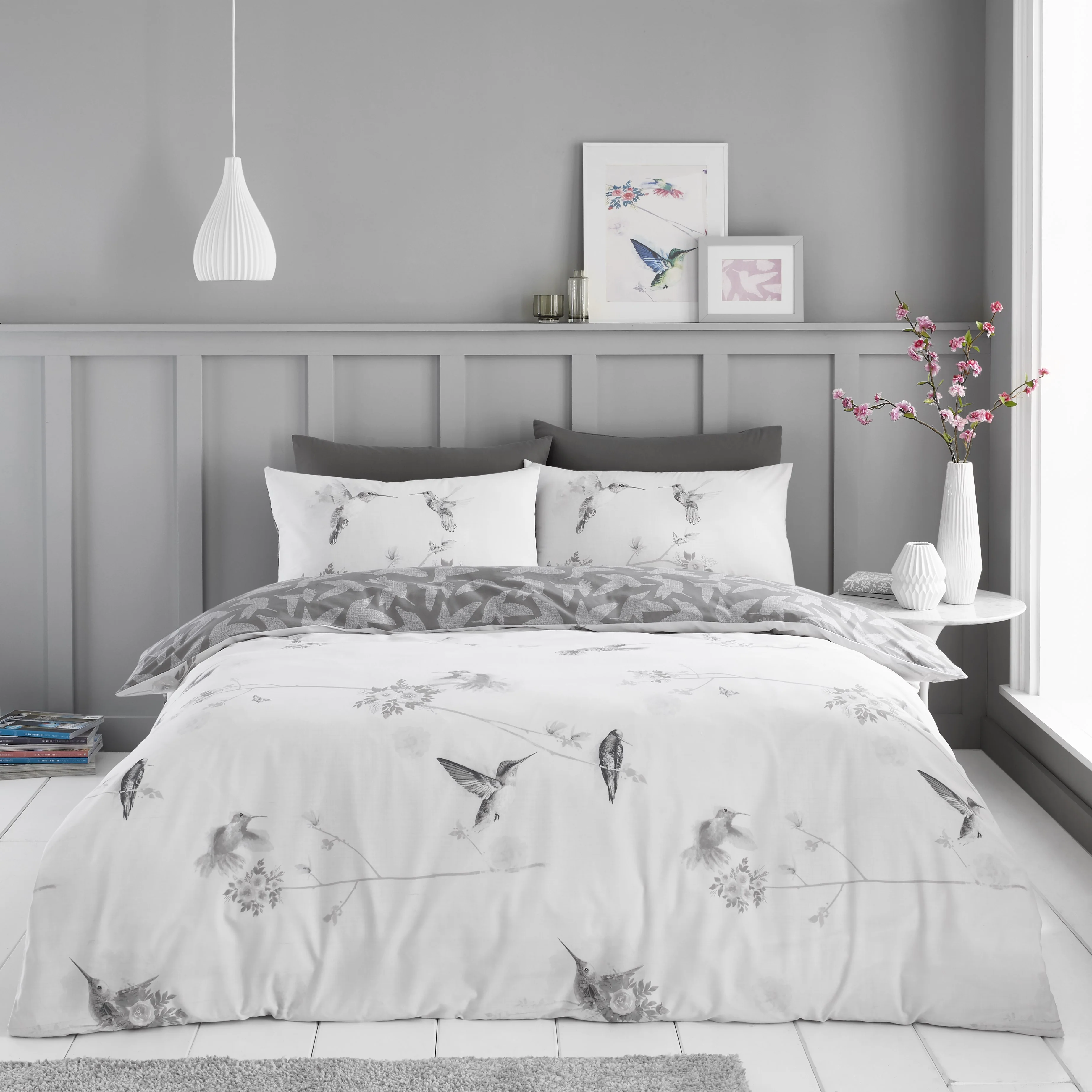 Hummingbird Duvet Set- Grey