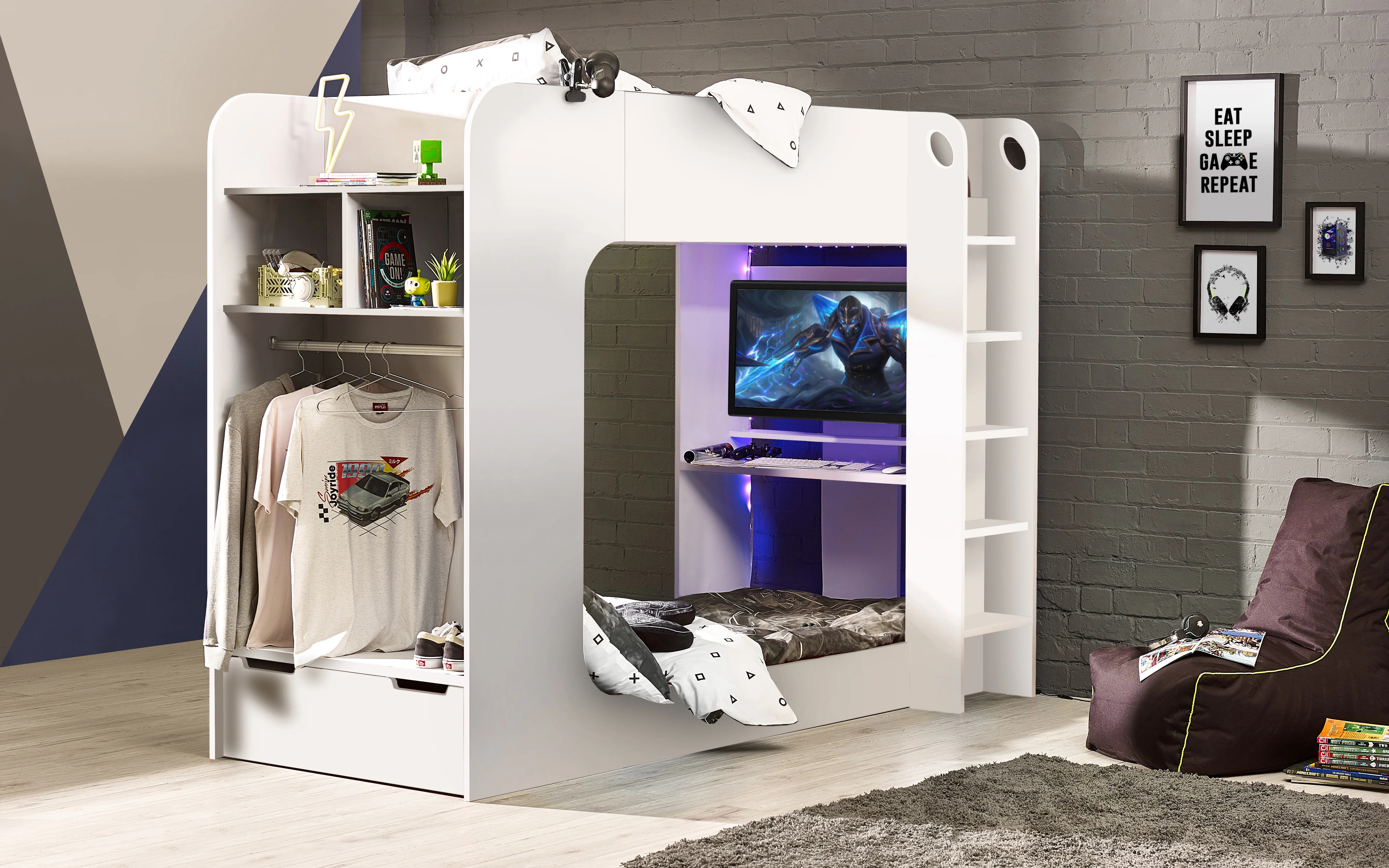 Vortex Gaming Bunk All White