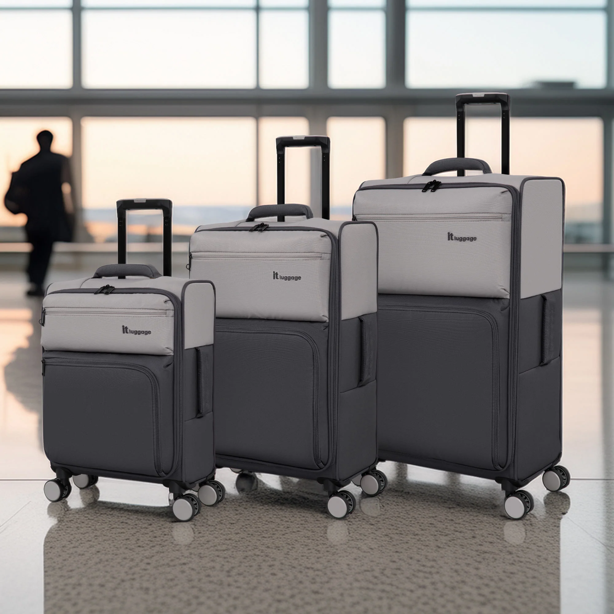 IT Luggage Megalite EVA Lightweight Expandable Suitcase - Cabin, Medium & Large Soft Shell Luggage - Ash Grey - Image 2