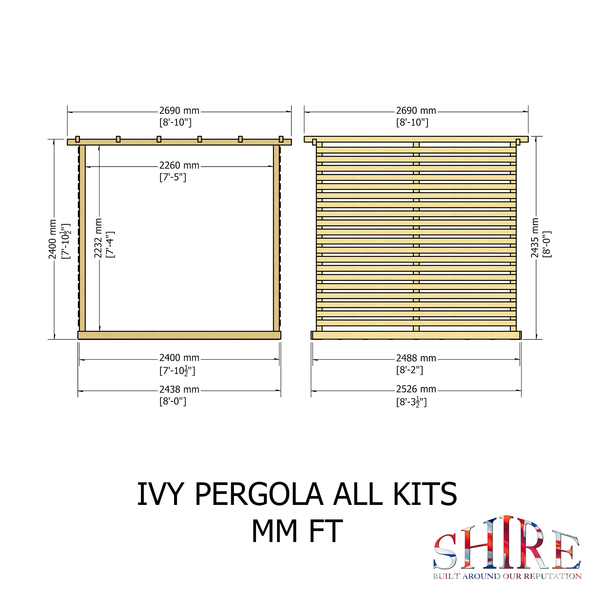 Ivy Pergola Kit With Decking & Sides 8x8 - Image 4