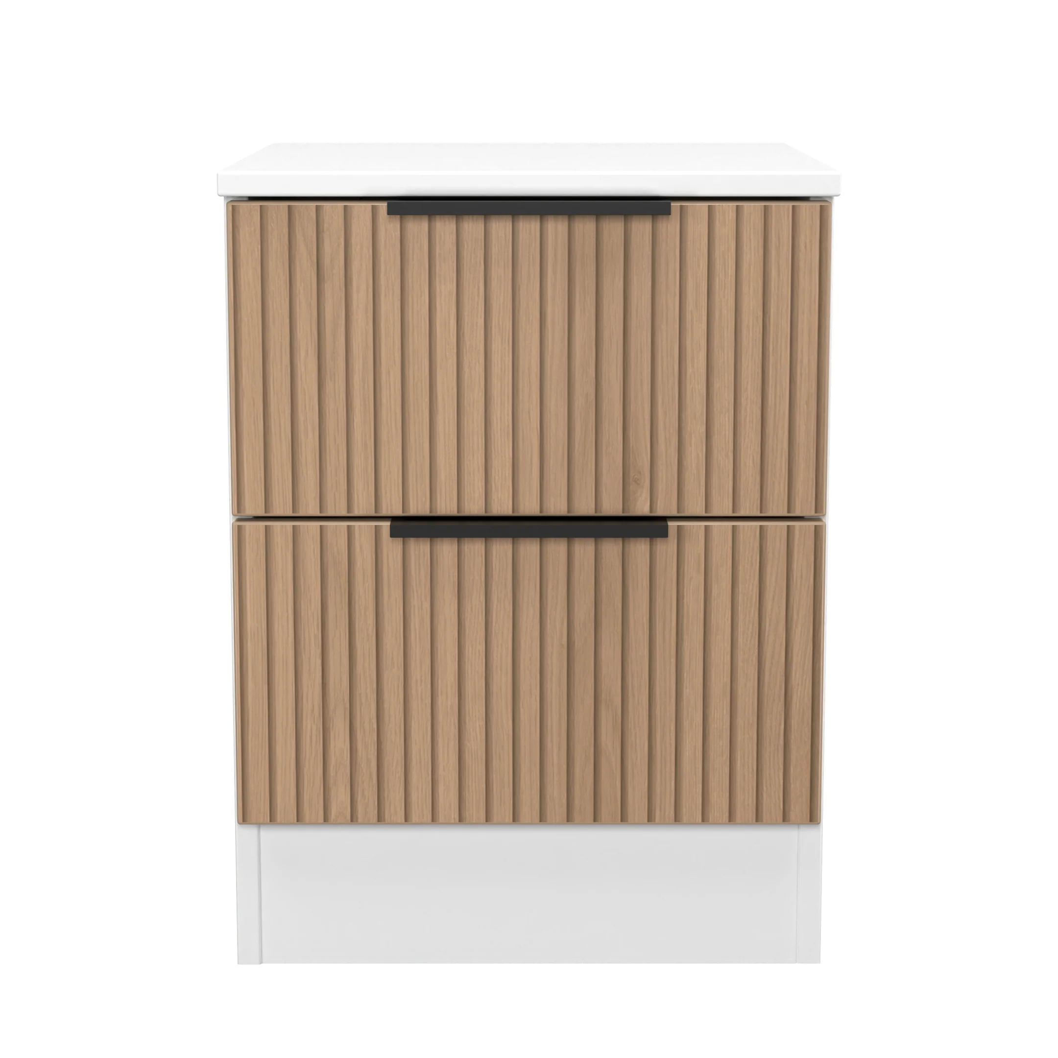 Java 2 Drawer Bedside in Slatted Effect / White - Ready Assembled