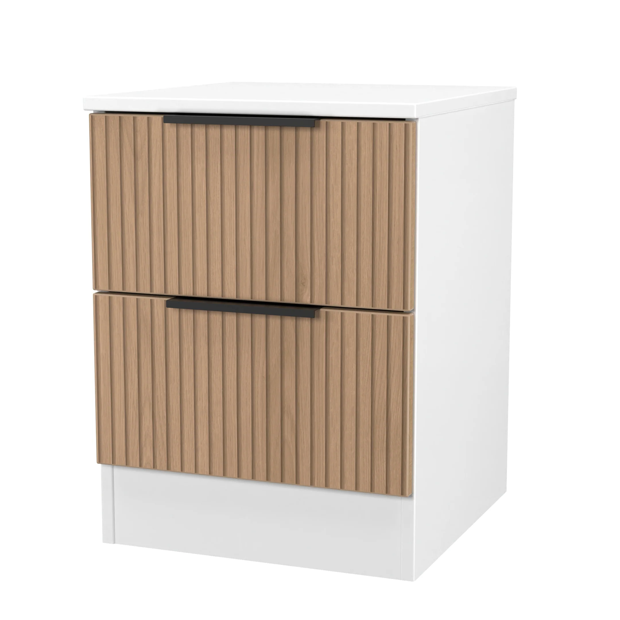 Java 2 Drawer Bedside in Slatted Effect / White - Ready Assembled - Image 3